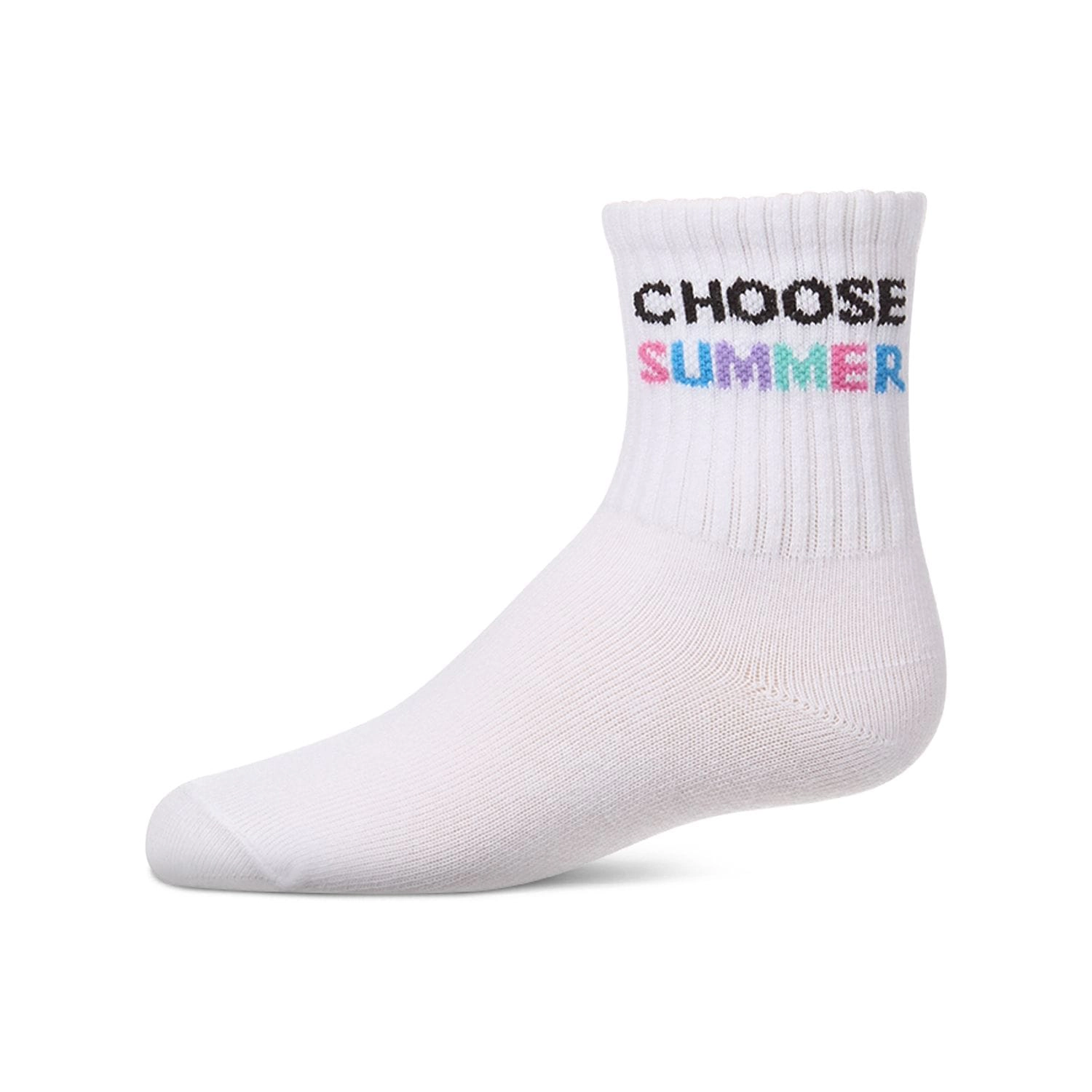 Girls "Choose Summer" Ribbed Cotton-Blend Crew Sock