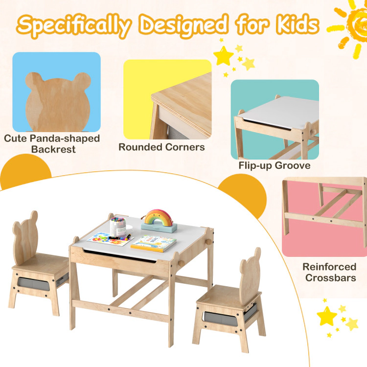 Hivvago Kids Table And Chairs Set With Reversible Whiteboard-Panda-Shaped
