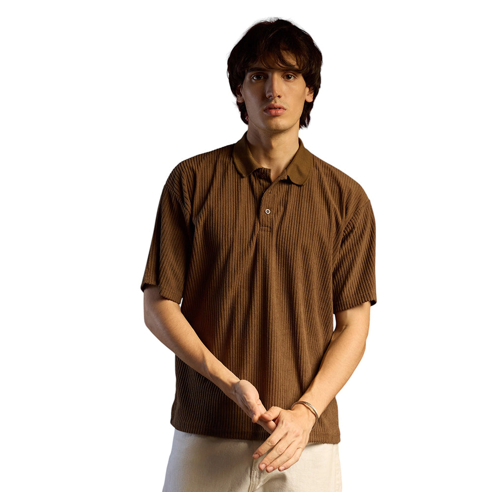 Ribbed Oversized Polo T-Shirt