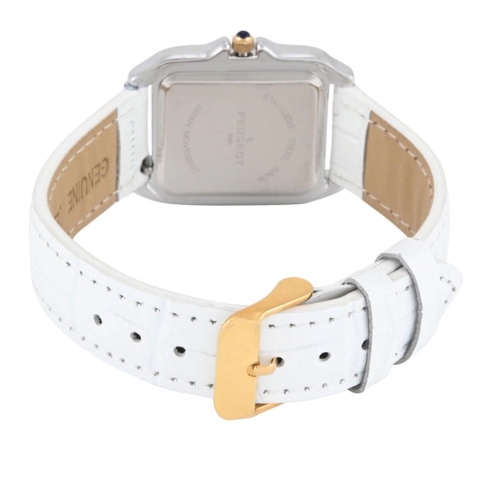 Peugeot Women's Watch 32mm Square Tank Shape White Leather Strap Watch