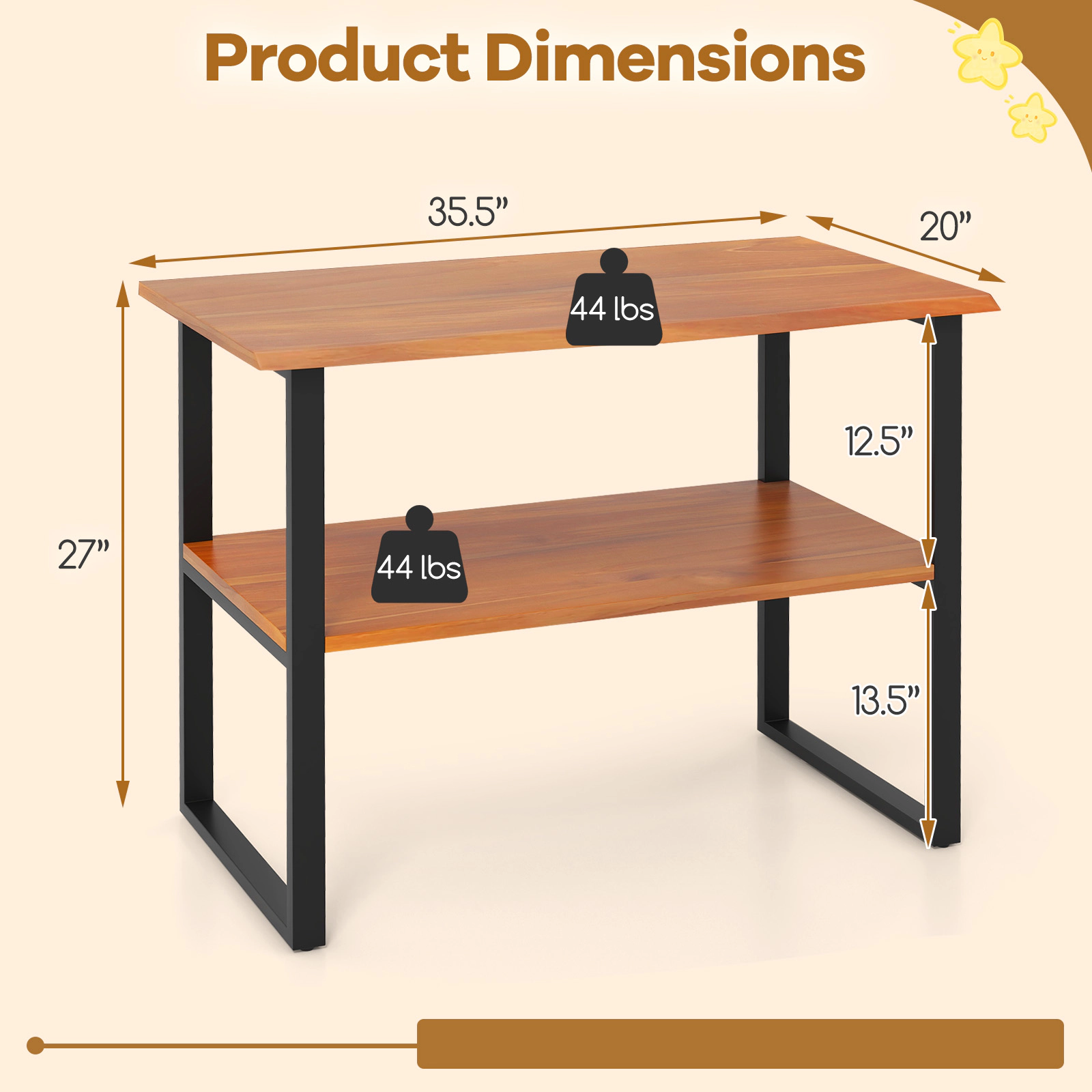 Glintex 2-Tier Solid Teak Wood Console Side Table with Open Shelves, Natural
