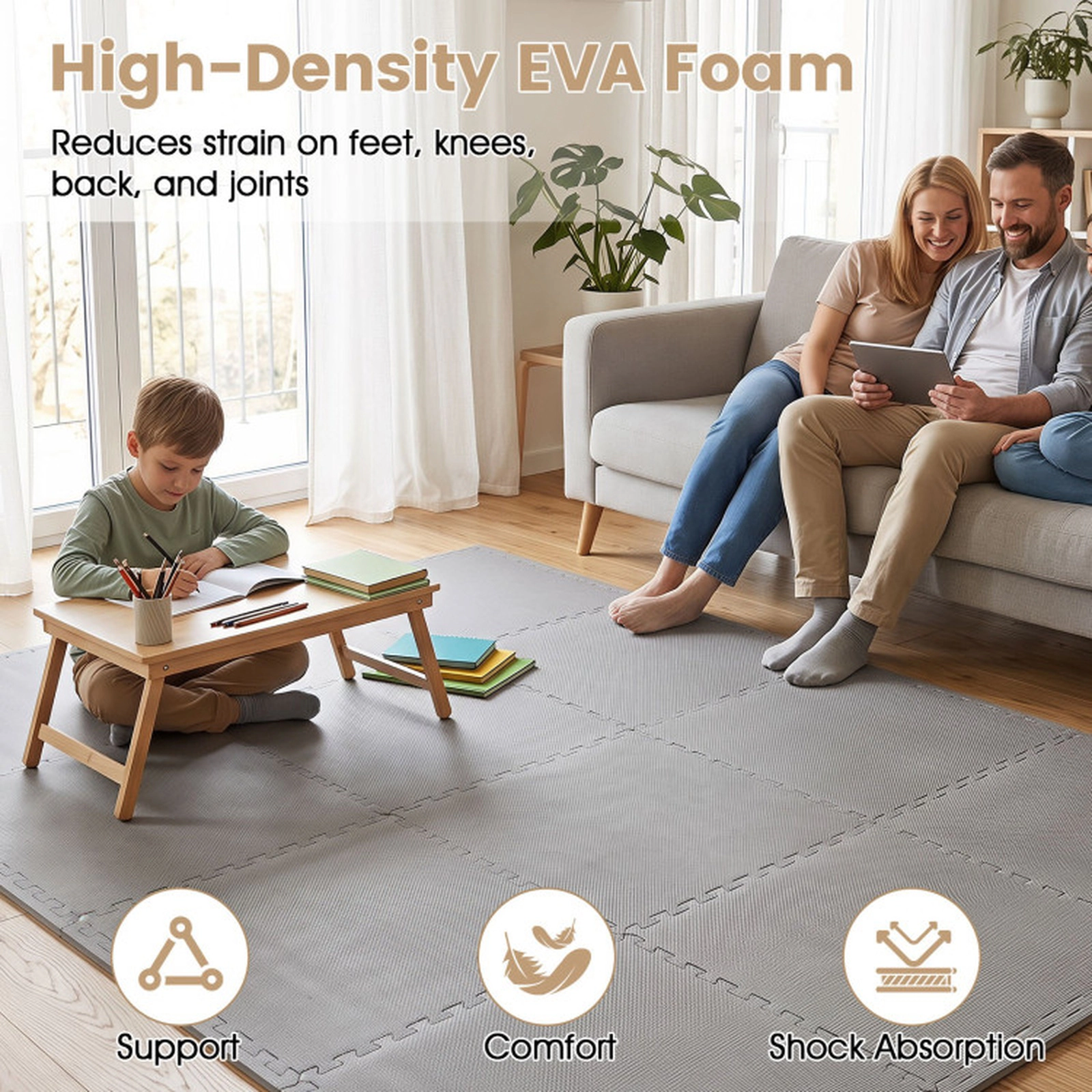 SUGIFT Non-Slip Interlocking EVA Foam Floor Mats 0.5-in Thick Floor Tiles Gray