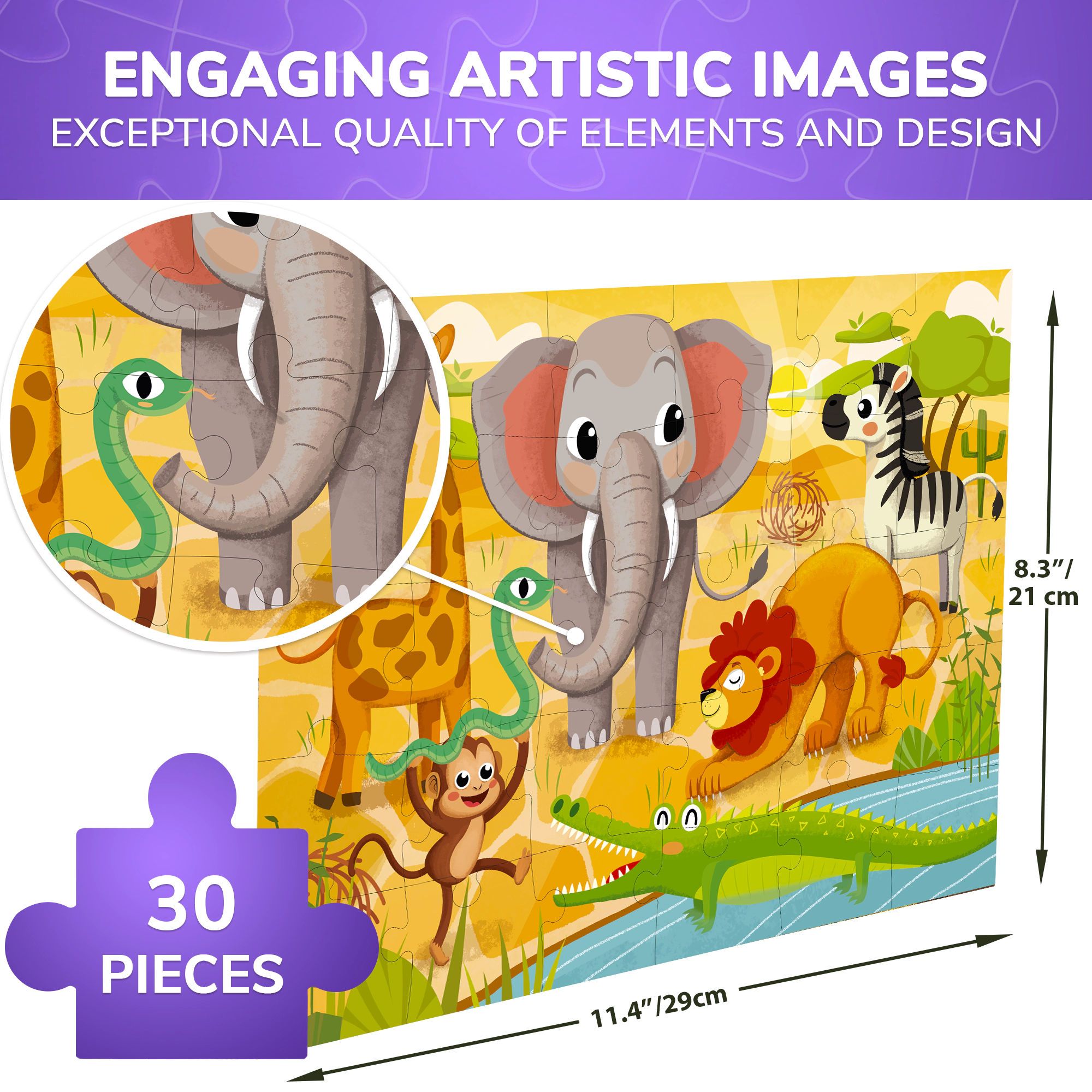 QUOKKA 30 Piece Jigsaw Puzzle for Kids, Educational Puzzles with Princess, Animals & Dinosaurs, Ages 2-6