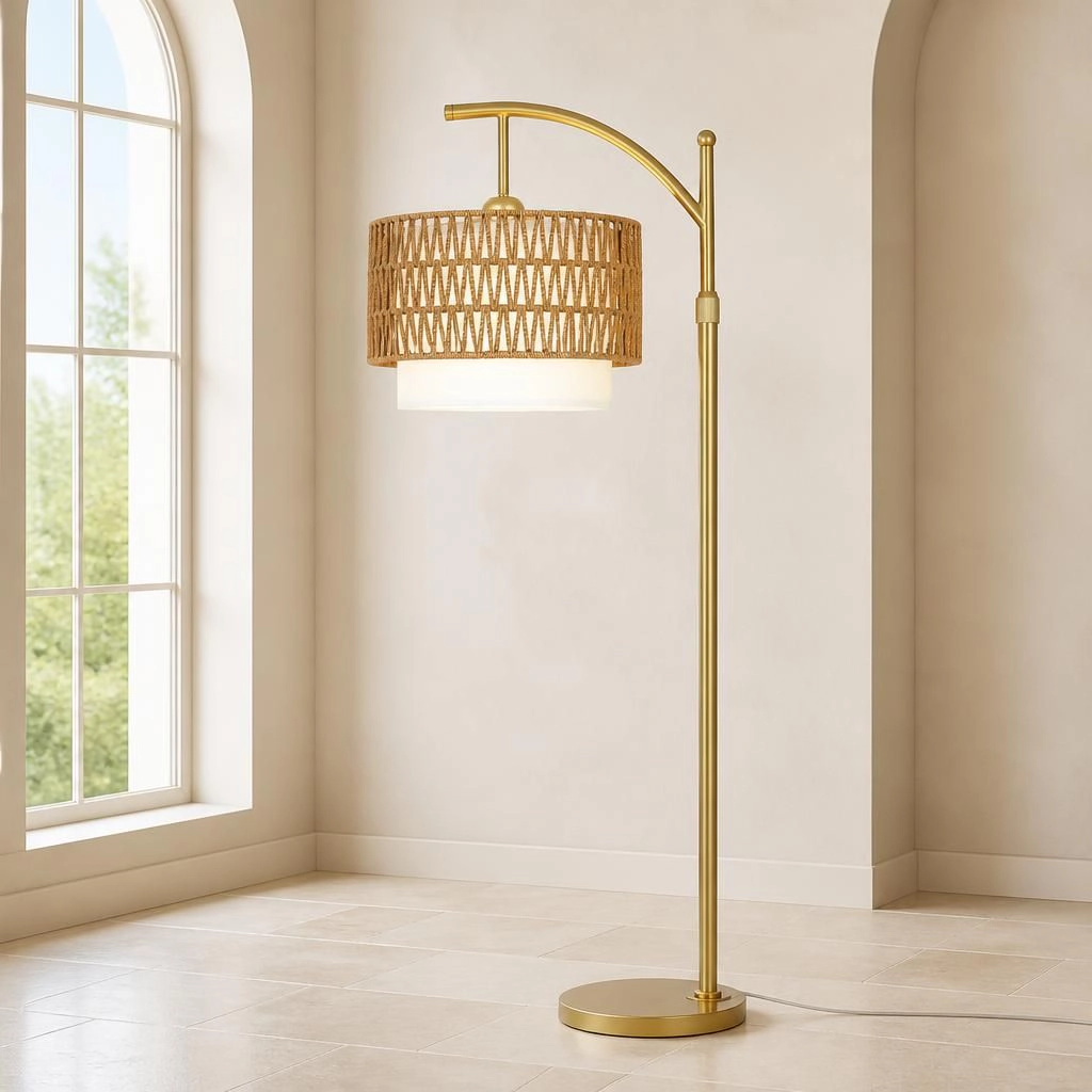 ELEMENT ACE Handwoven Rattan Metal Flush Mount Ceiling Light