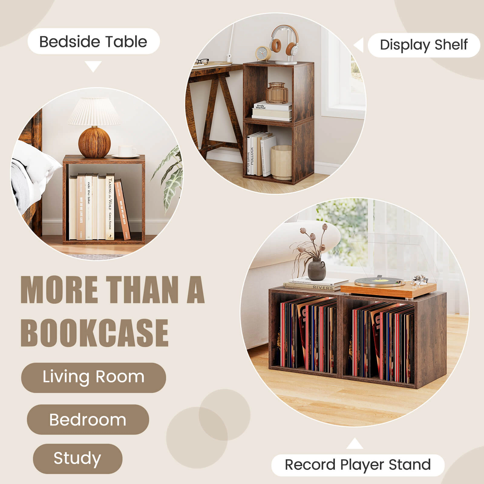 Costway 2PCS Stackable Storage Cube Free-standing Organizer Bookcase for Bedroom White
