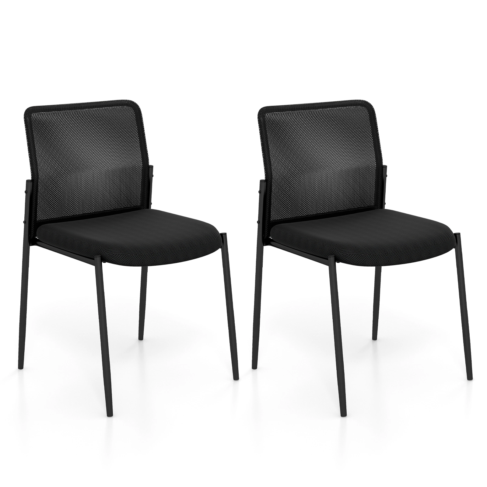 SUGIFT Set of 2 330-lb Capacity Black Stackable Guest Chairs with 2-Tier Mesh Backrest and Padded Seat