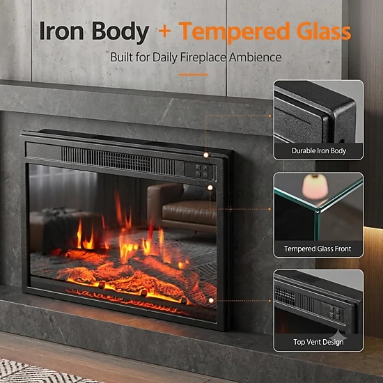 PALQOUETH 23 Inch Recessed Electric Fireplace Insert, Tempered Glass ...