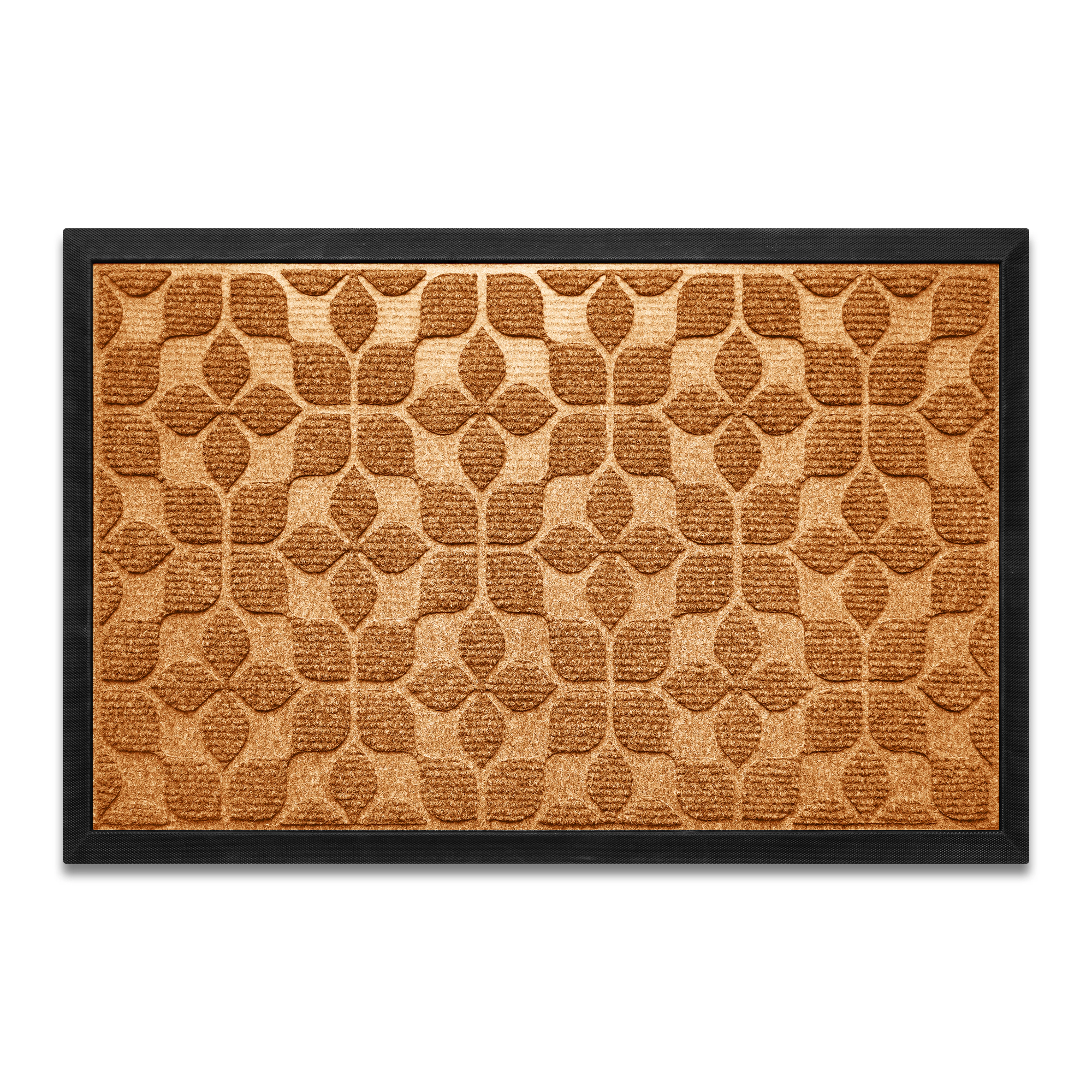 G128 23 x 35 in Brown Geometric Floral Door Mat - Heavy-Duty Polypropylene, Natural Rubber Non-Slip, Indoor/Outdoor