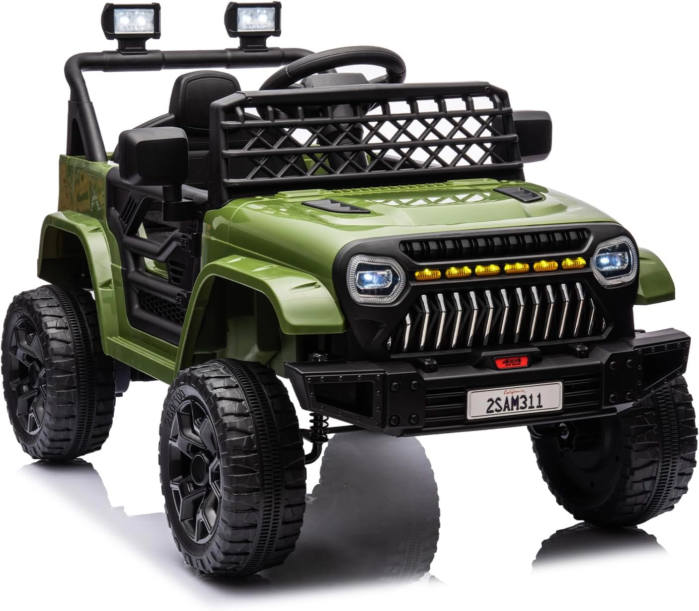 Enjyam 12V Kids Electric Ride-On Truck with Remote, Spring Suspension, LED Lights, Music, Dual 30W Motors