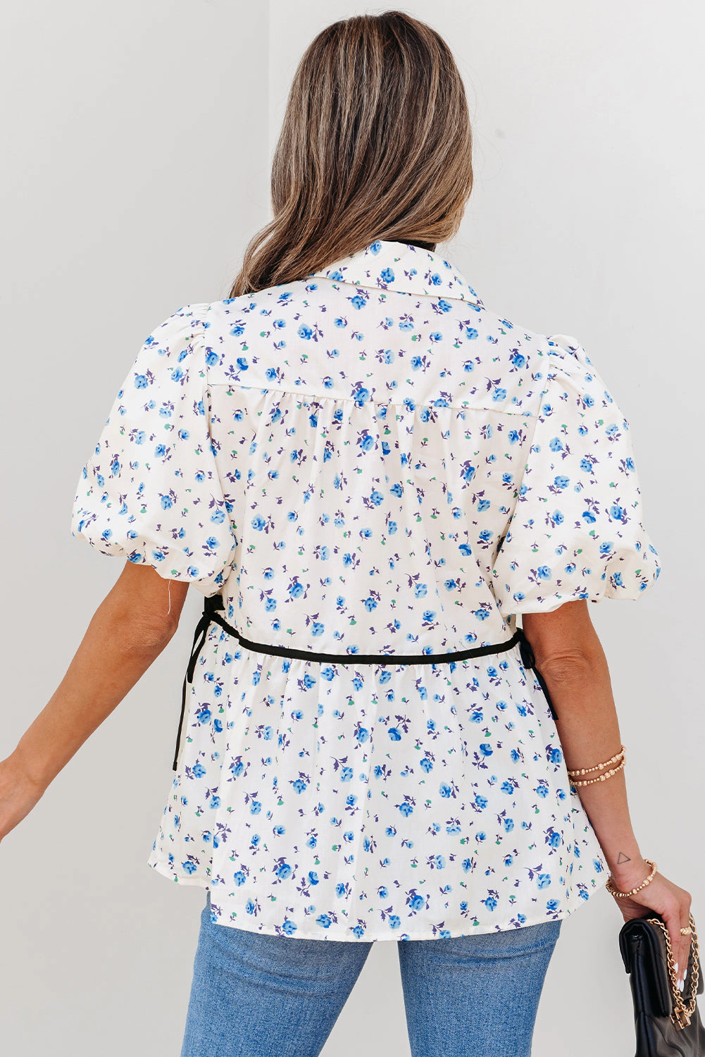 Threaded Pear Women's Lyanna Floral Puff Short Sleeve Top