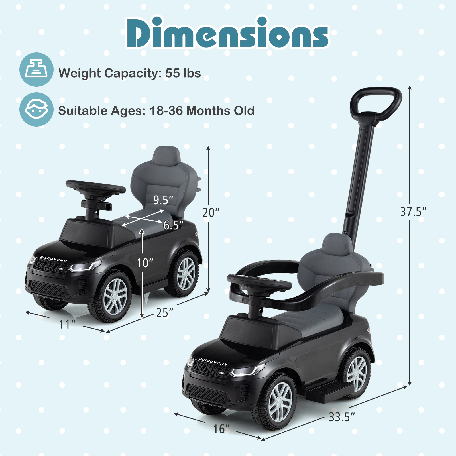SUGIFT Removable Handle Guardrail and Storage 3 1 Toddler Ride On Push Car