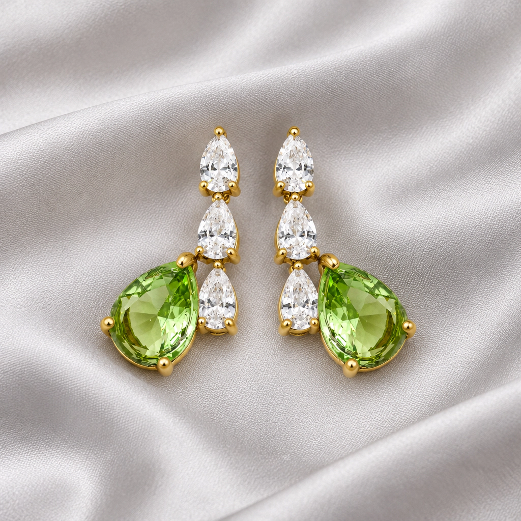 DressAtR Women's 18K Gold Plated Green Drop Earrings
