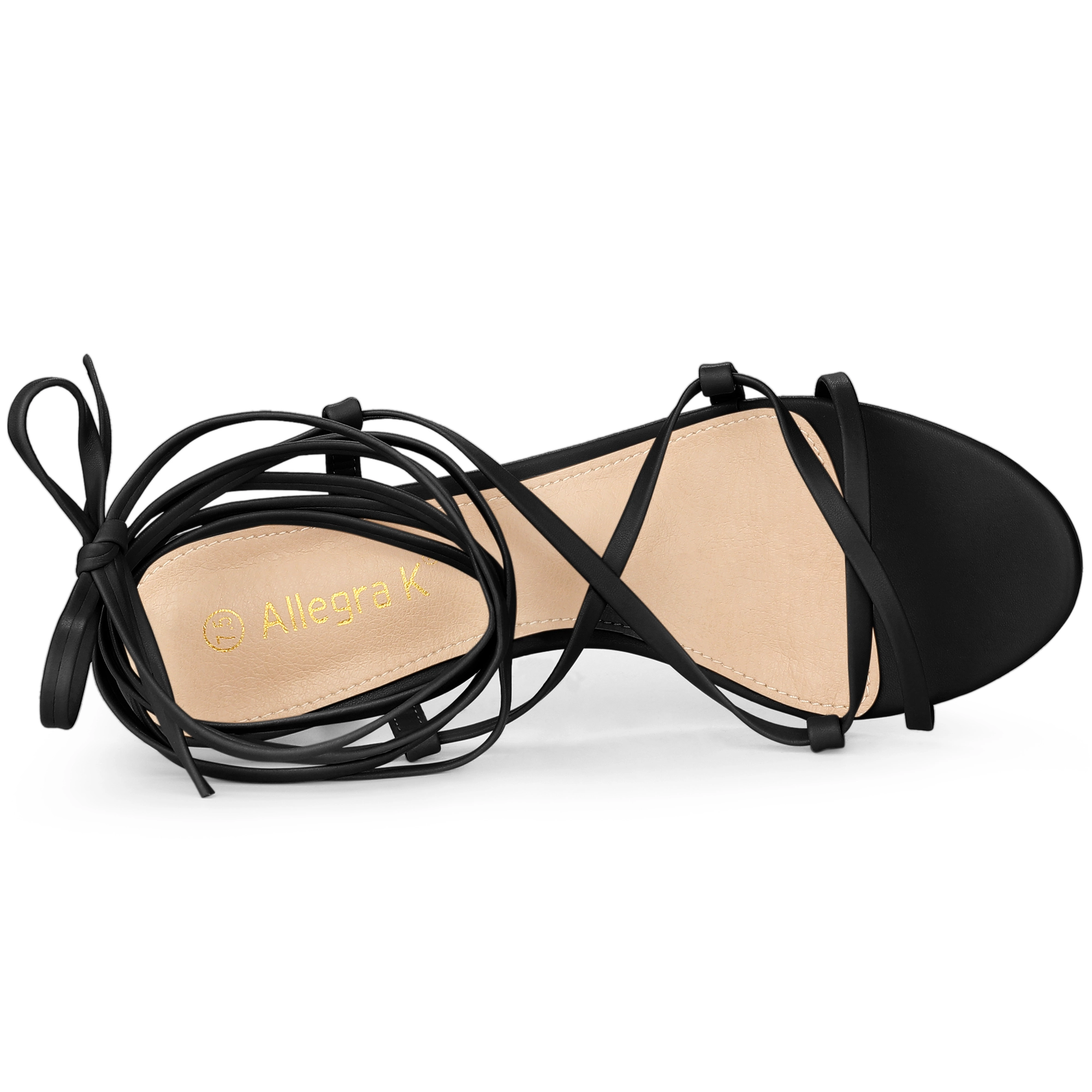 BLISSFUL STEP Women's Faux Leather Strappy Lace Up Open Toe Kitten Heels Sandals