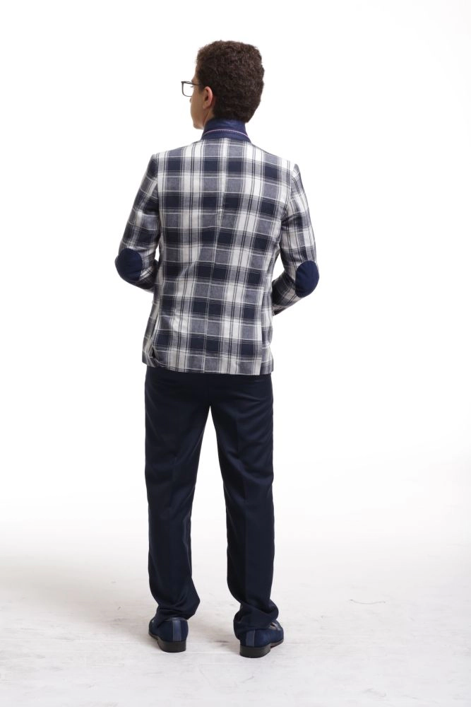 Elie Balleh Boys Slim Fit Plaid Blazer