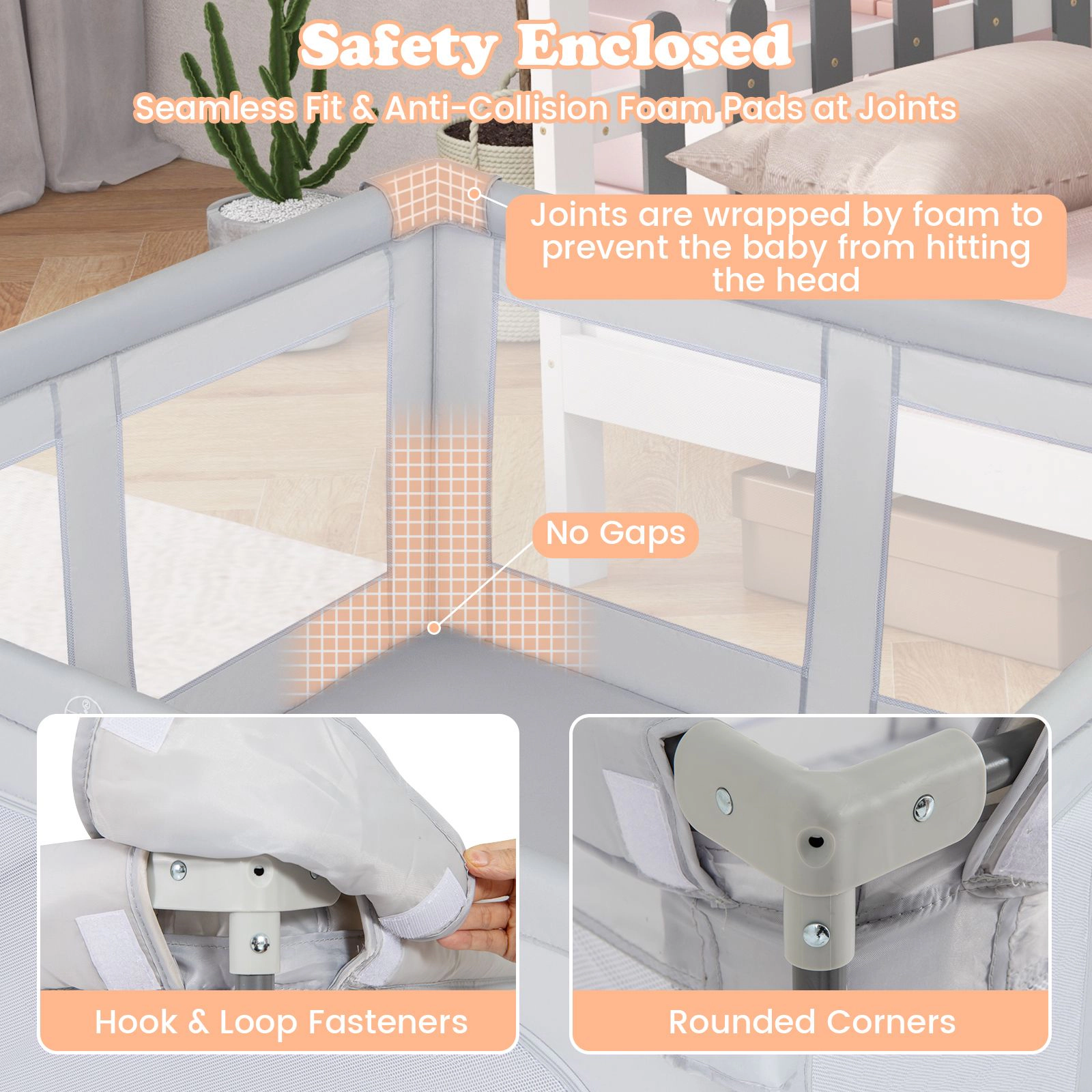 SlickBlue Large Foldable Baby Playpen with Mesh Sides and Activity Accessories