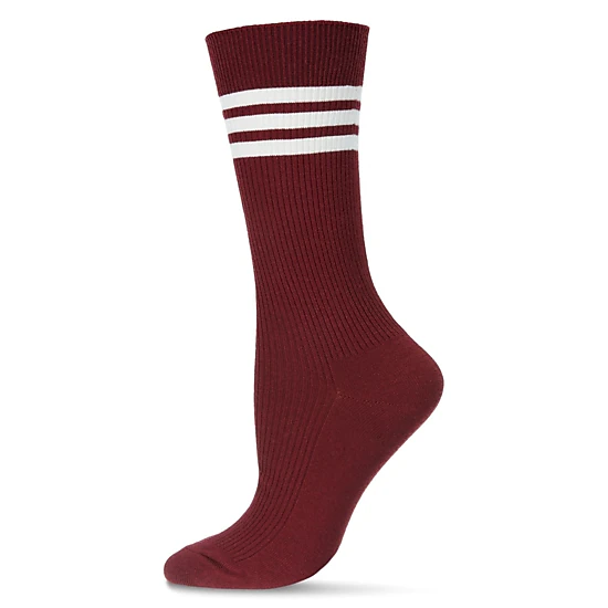 MeMoi Women's Tri-Ring Cotton Blend Slouch Ribbed Crew Socks