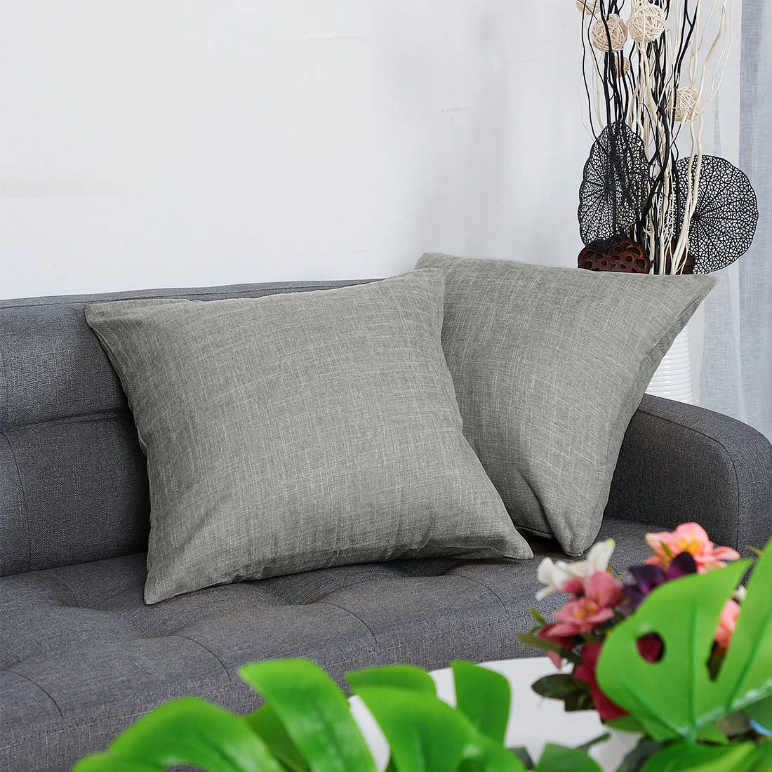 REGALWOVEN 2pcs Linen Throw Pillow Covers, Square Decorative 18"x18"