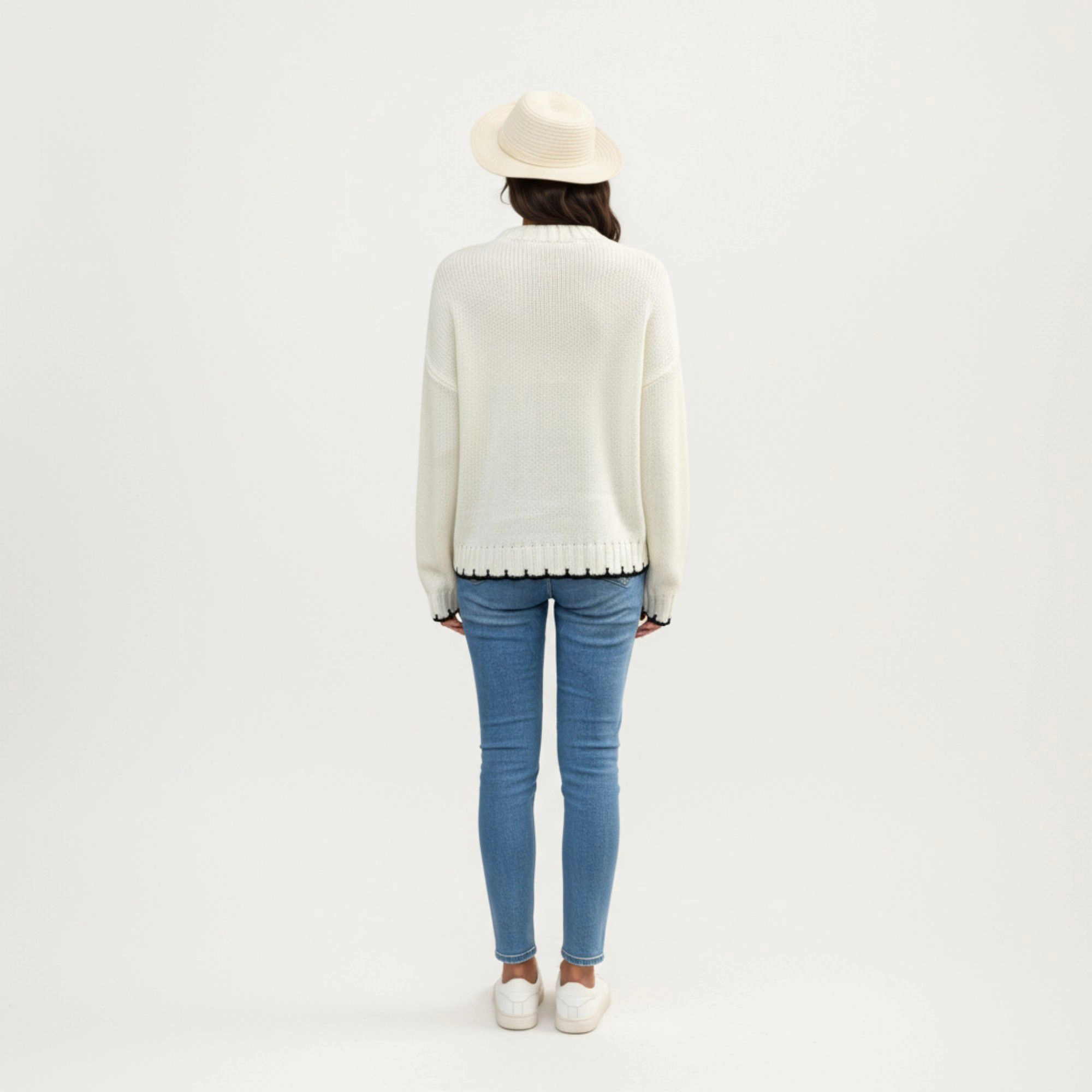 Anna-Kaci Women's Patchwork Cable Knit Sweater with Contrast Stitching Ribbed Trim
