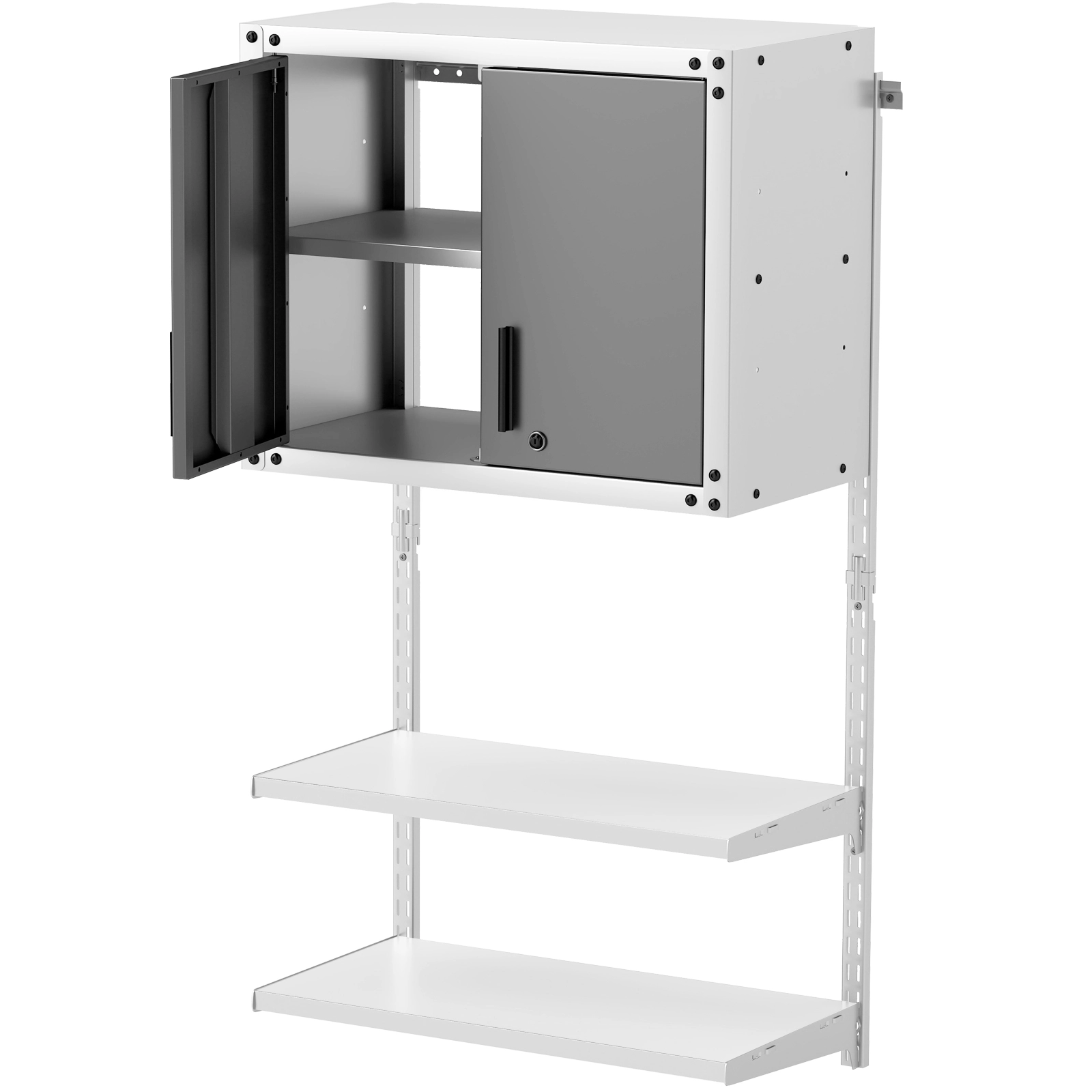 SUGIFT 2 Doors 3 Adjustable Shelves Lockable Metal Wall Cabinet 28.5-in x 14-in x 47-in 55-lb per Shelf Gray/White