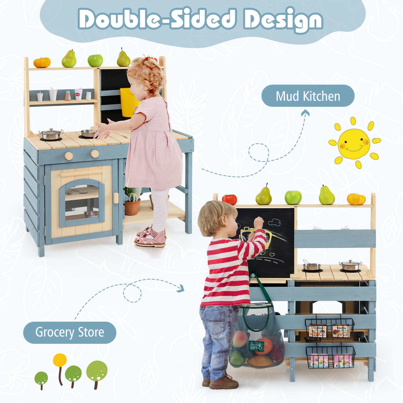 Hivvago 2-In-1 Outdoor Mud Kitchen with Faucet and Extra Chalkboard