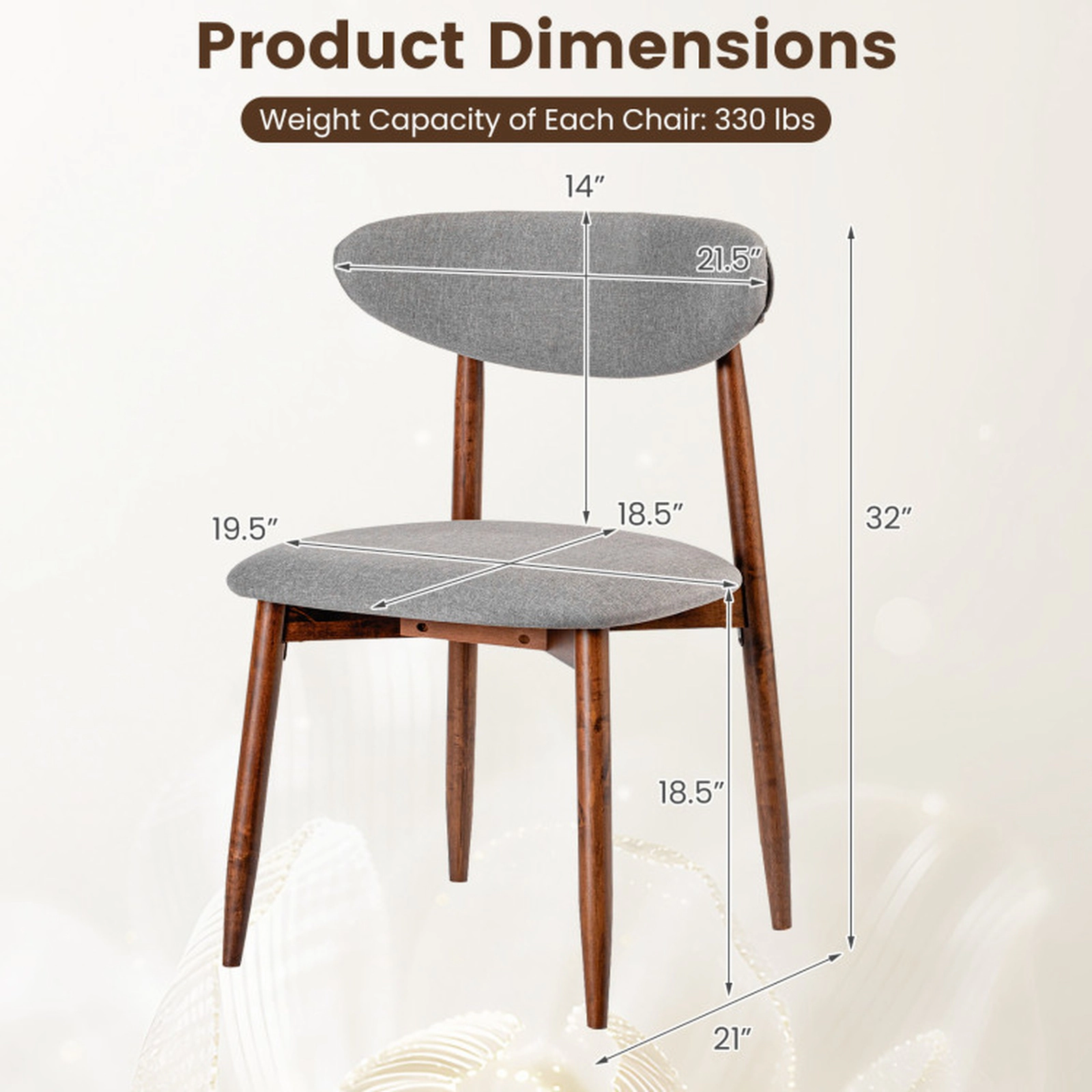 SUGIFT Gray Fabric Upholstered Curved Backs and Wood Legs Set of 4 Dining Chairs