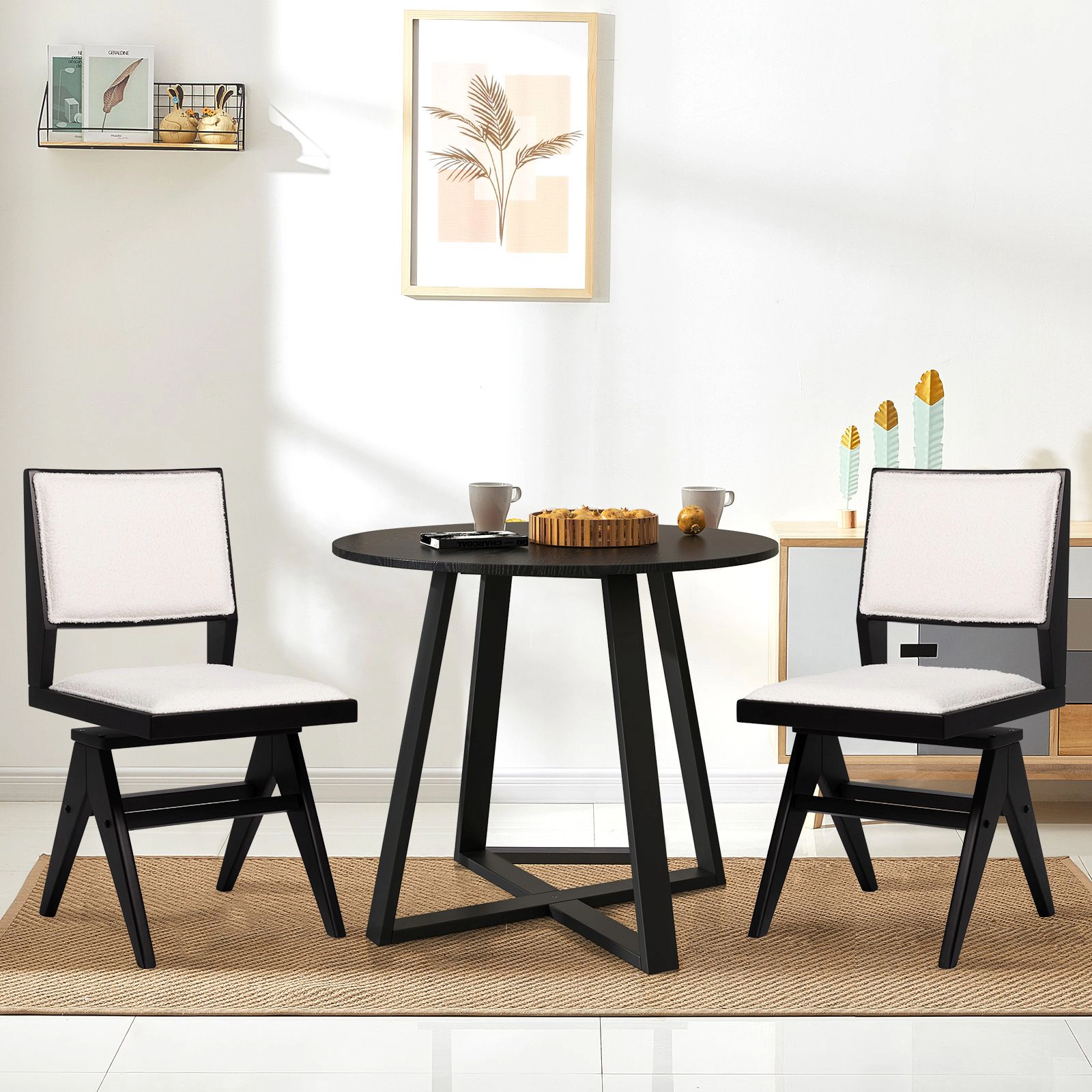 SlickBlue Upholstered Swivel Dining Chairs, Rubber Wood Frame, Sherpa