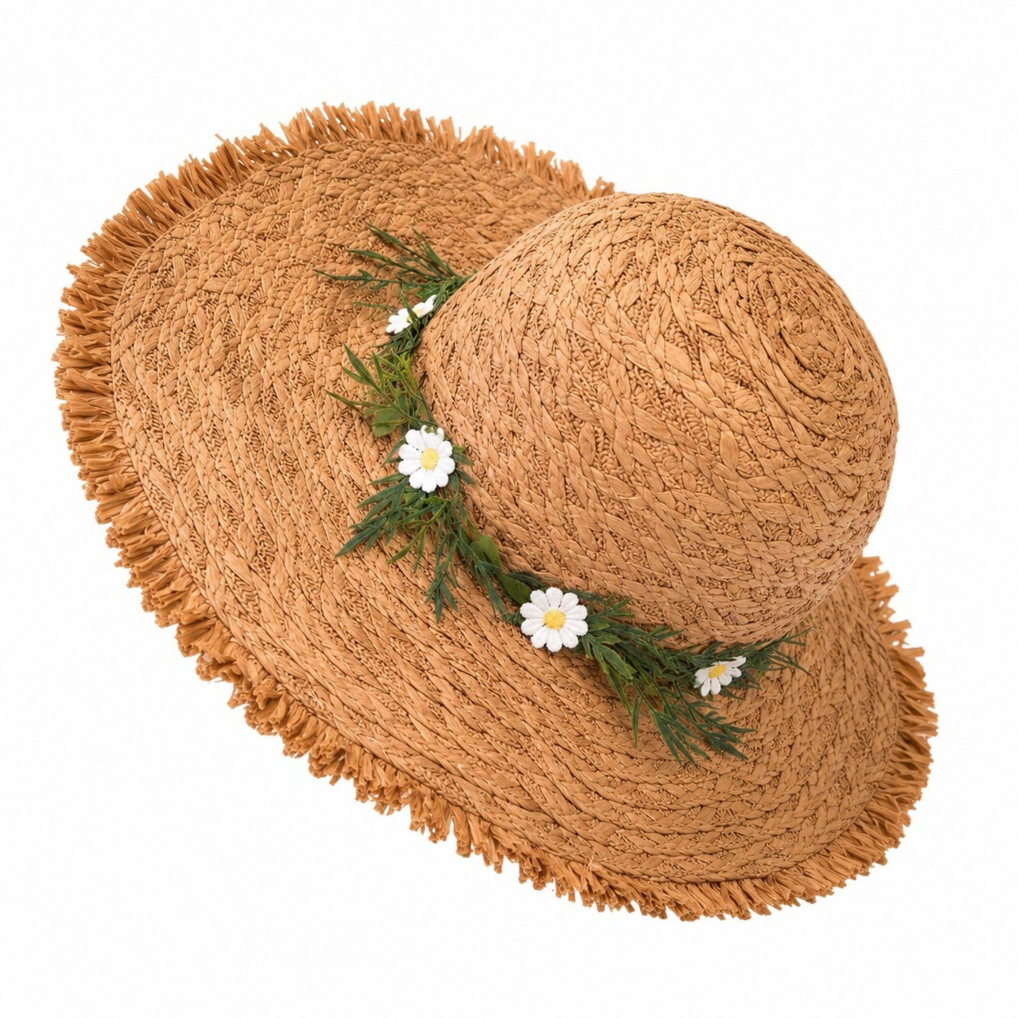 Anna-Kaci Women's Summer Sun Hat for Women - Straw Beach with Floral Embellishment