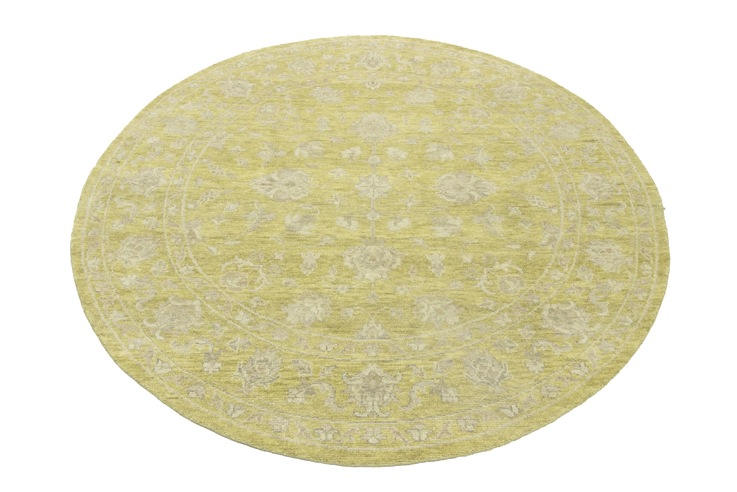 Magic Rugs Muted Golden Yellow Floral 8X8 Transitional Oriental Round Rug
