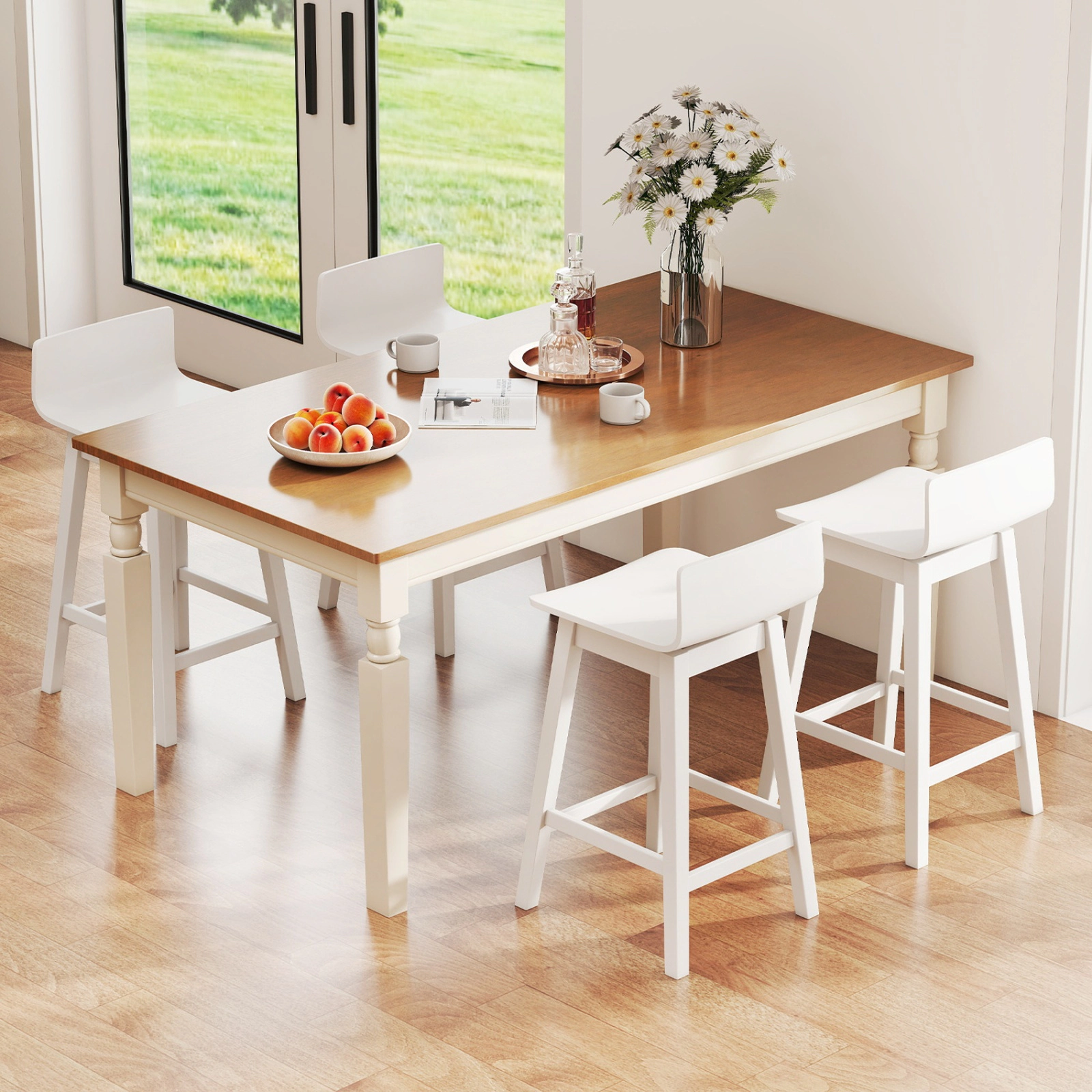 SUGIFT Set of 4 White 24.5 in Counter-Height Swivel Bar Stools