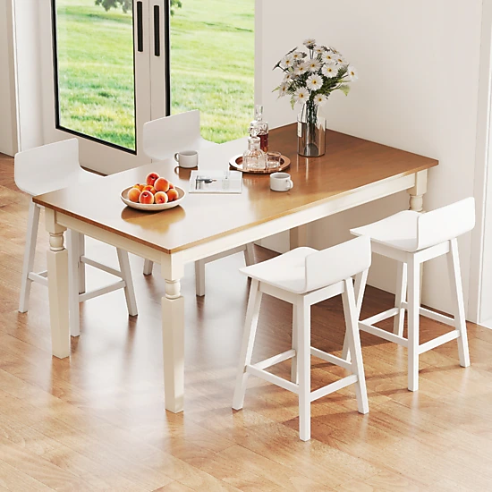 SUGIFT Set of 4 White 24.5 in Counter-Height Swivel Bar Stools