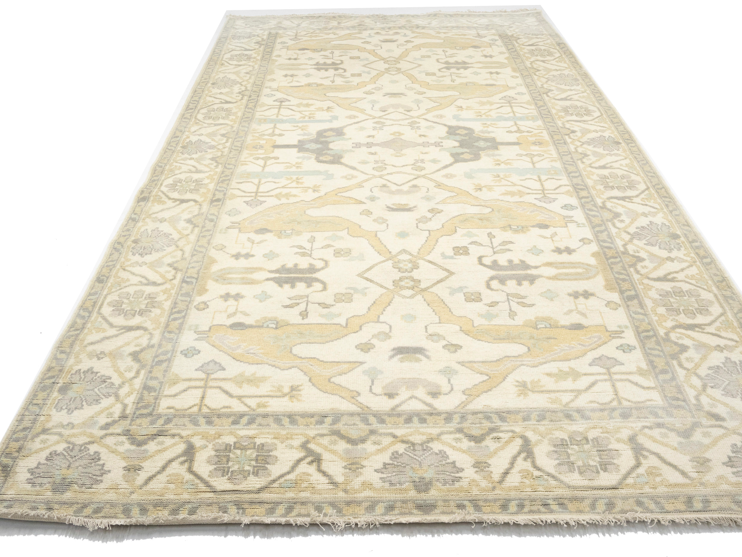 Magic Rugs 8'3 X 15'10 Hand Knotted Cream Floral Oushak Wool Rug