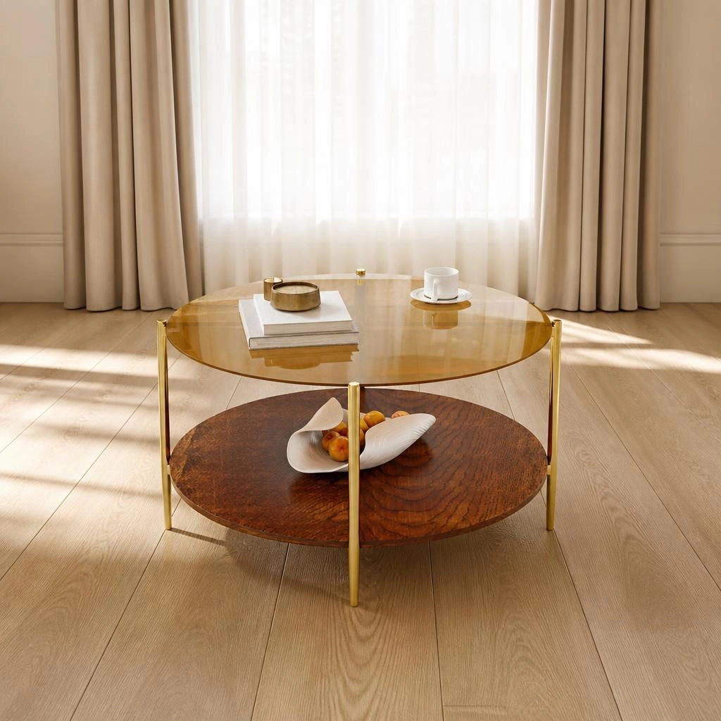 GOODSILO Round Low Profile Coffee Table Functional Center