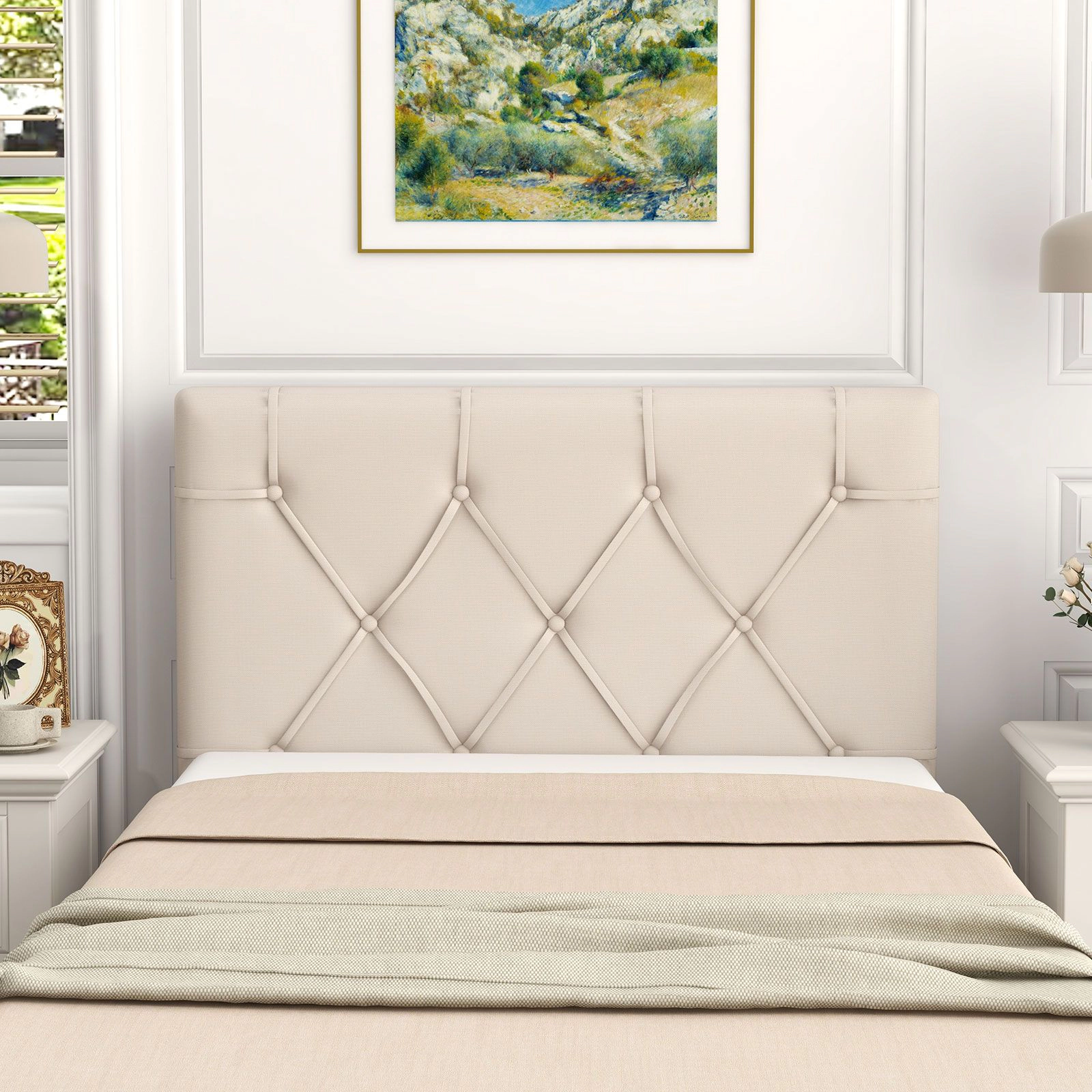 SlickBlue Twin Size Adjustable Upholstered Button Tufted Headboard