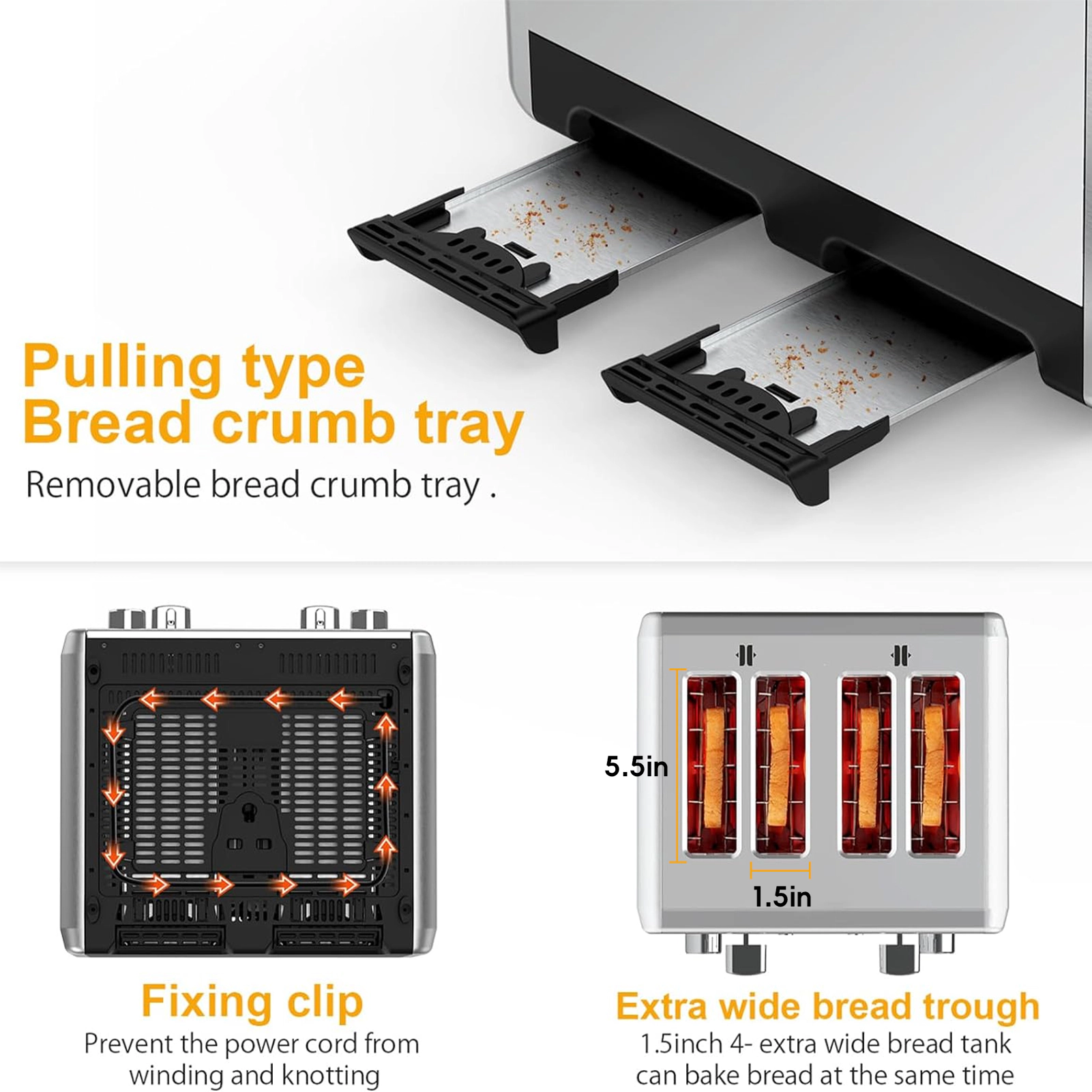 WHALL 4 Slice Stainless Steel Toaster with Dual Control Panels, 6 Shade Settings & Bagel Setting