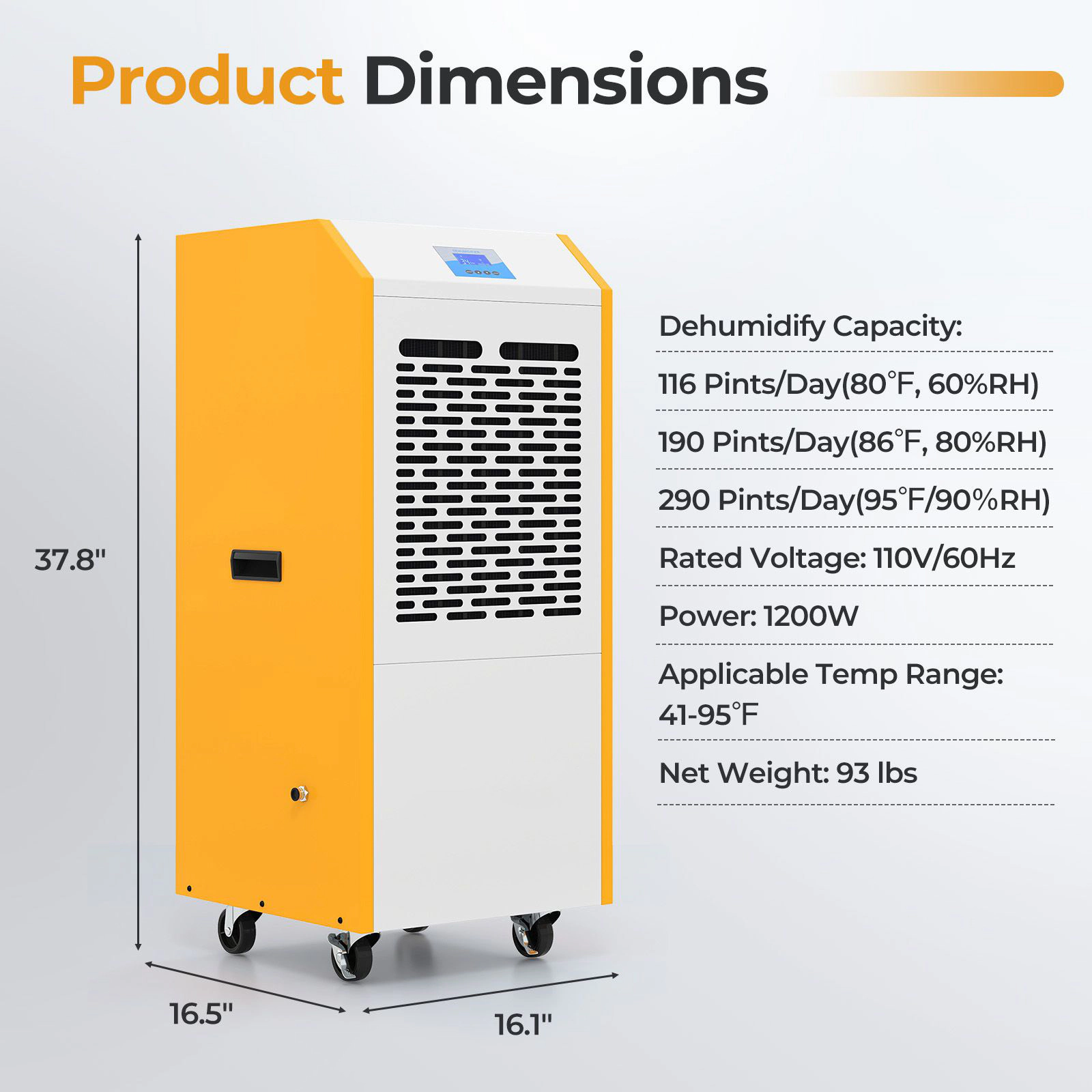 SlickBlue Dehumidifier with 16 Ft Pump Height, Touch Panel, Auto Defrost
