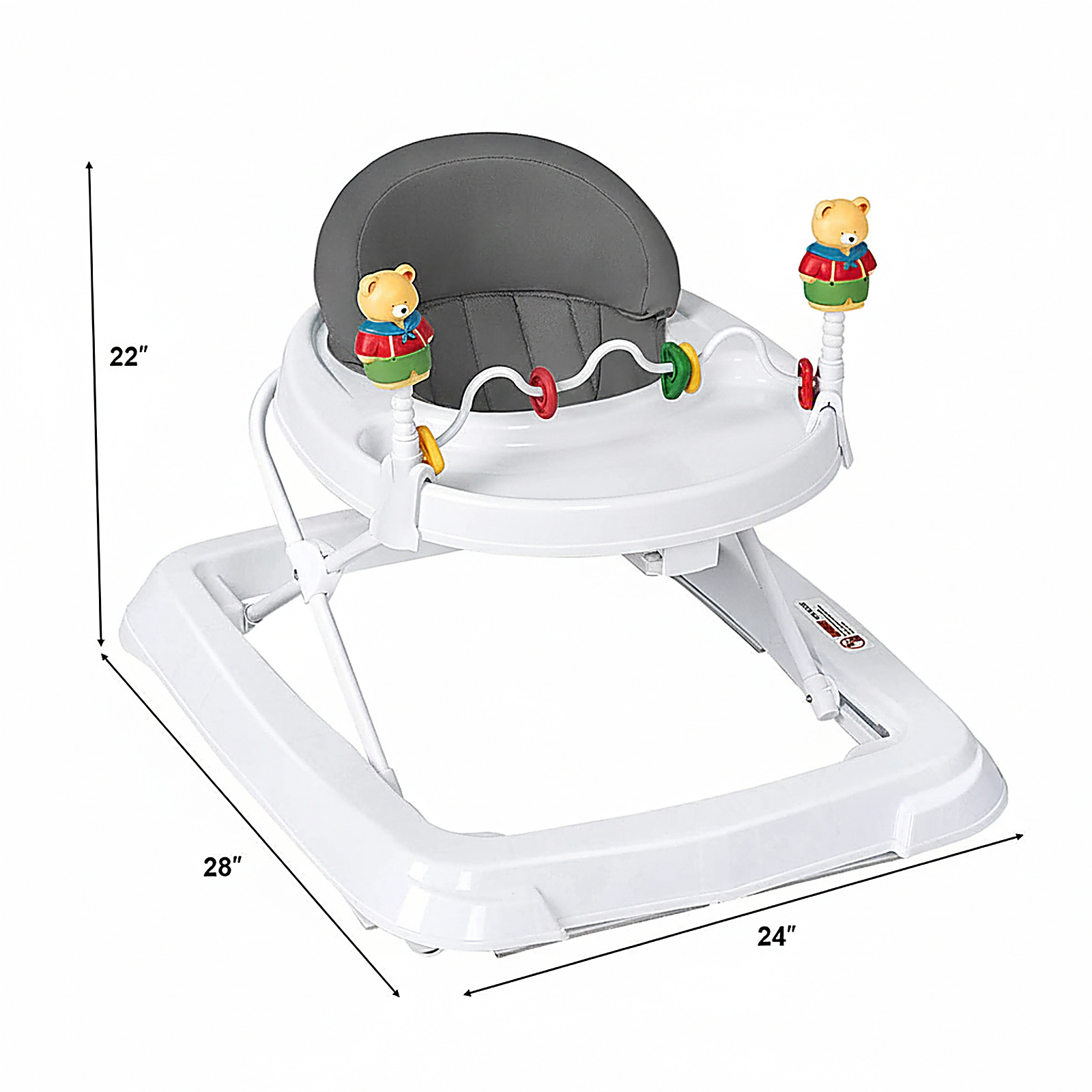SUGIFT Gray 3 Adjustable Heights and Detachable Padded Seat Foldable Baby Walker