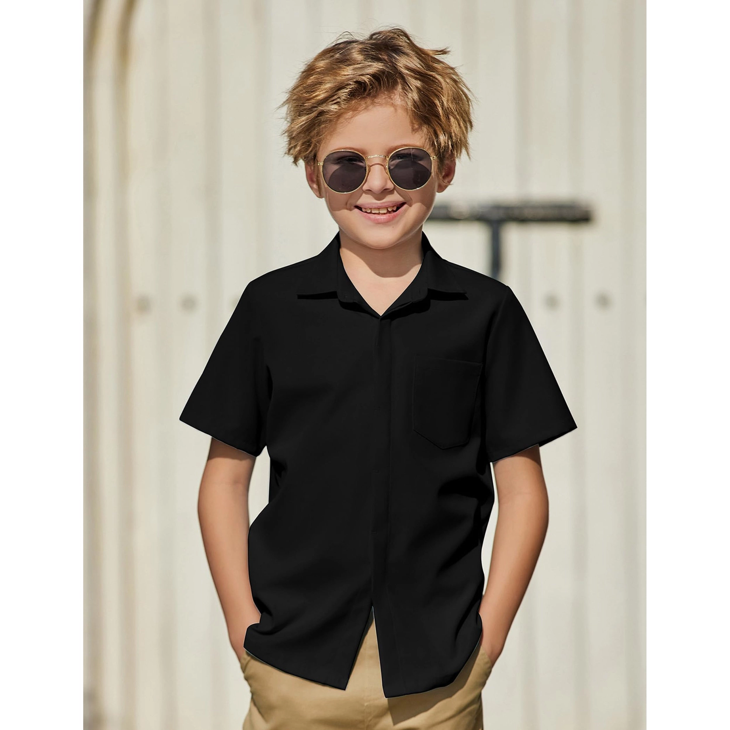 Arshiner Boys Short Sleeve Dress Shirts Button Down Summer Formal Uniform Shirt