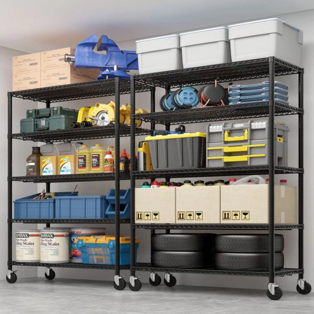 Flynama Heavy Duty Wire Shelving with Wheels 3200LBS NSF Adjustable Steel Rack for Garage Pantry and Commercial