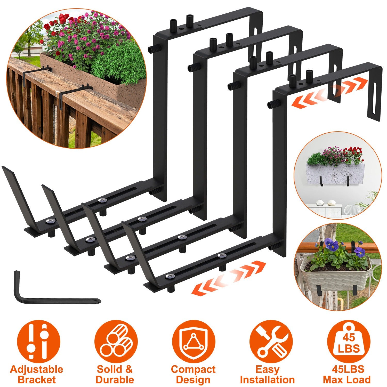 GBruno 4 Pcs Adjustable Planter Box Brackets