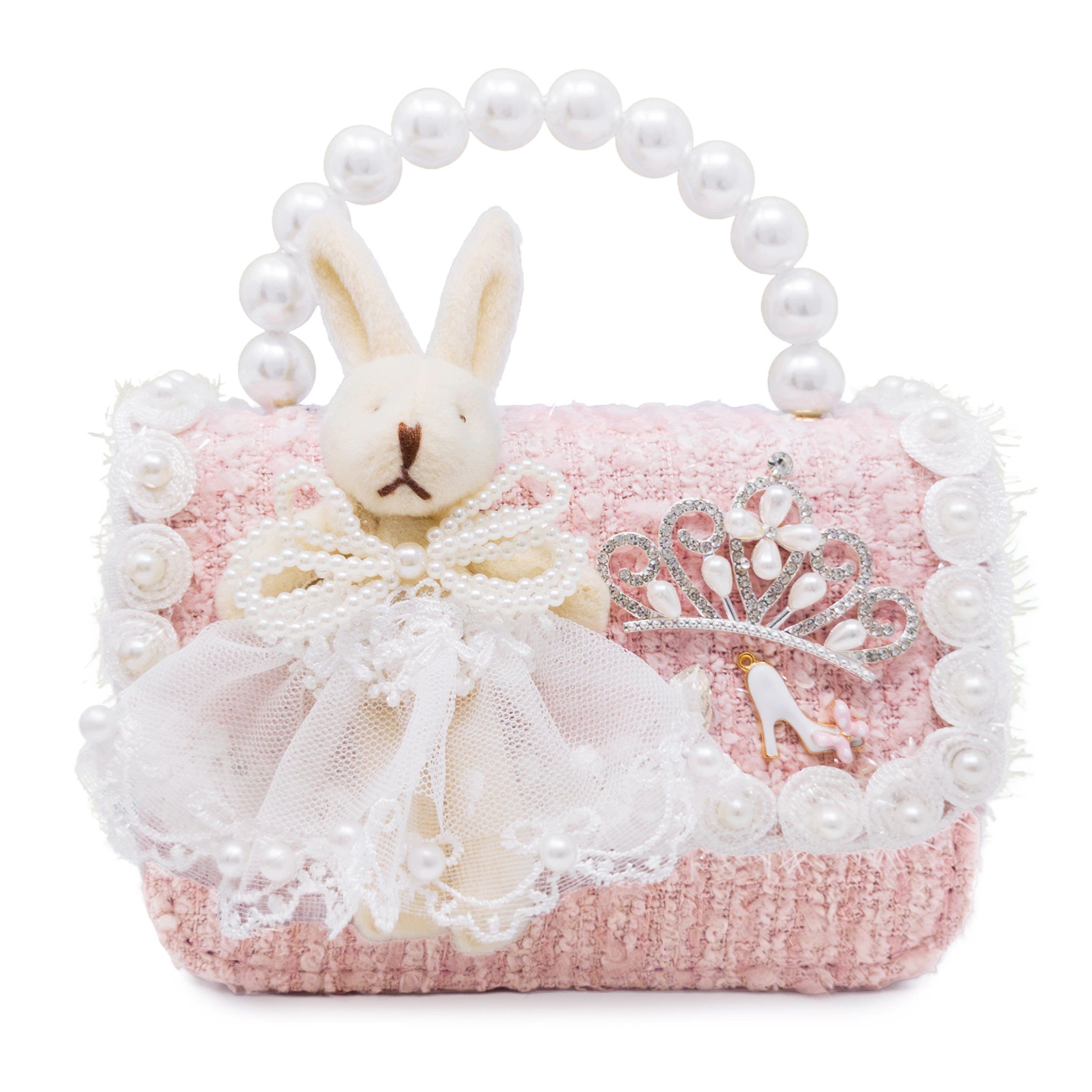 Puttisu Kids Bunny Royale Tweed Handbag with Pearl Handle