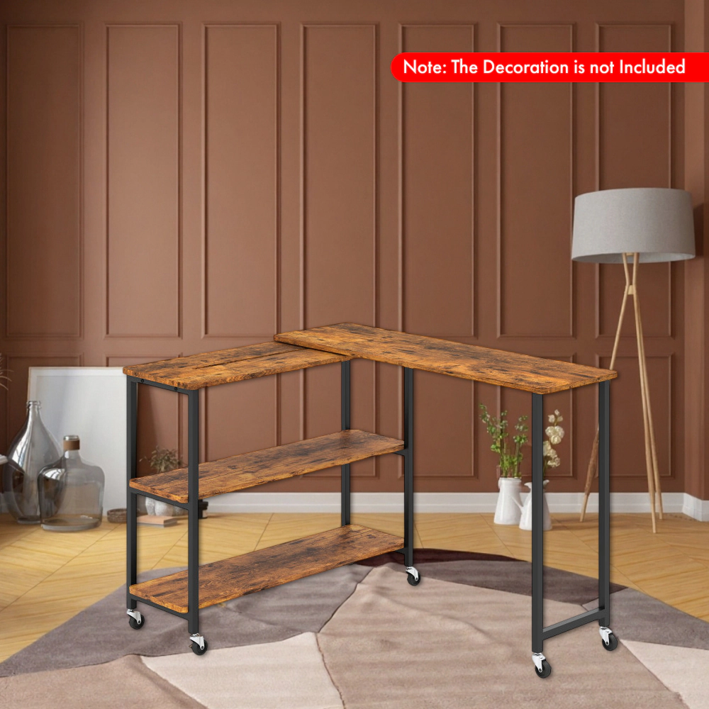 Hivvago Large Swivel Sofa Side Table with Rolling Wheels and Storage Space
