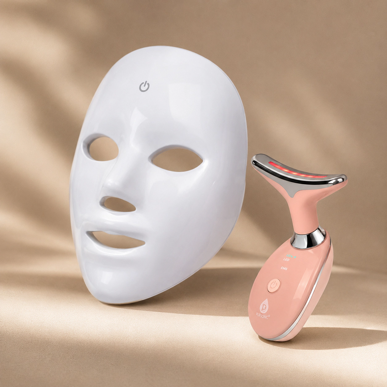Pursonic Women's LED Skincare Bundle: 7-in-1 Face Mask & Face/Neck Sculpting Wand