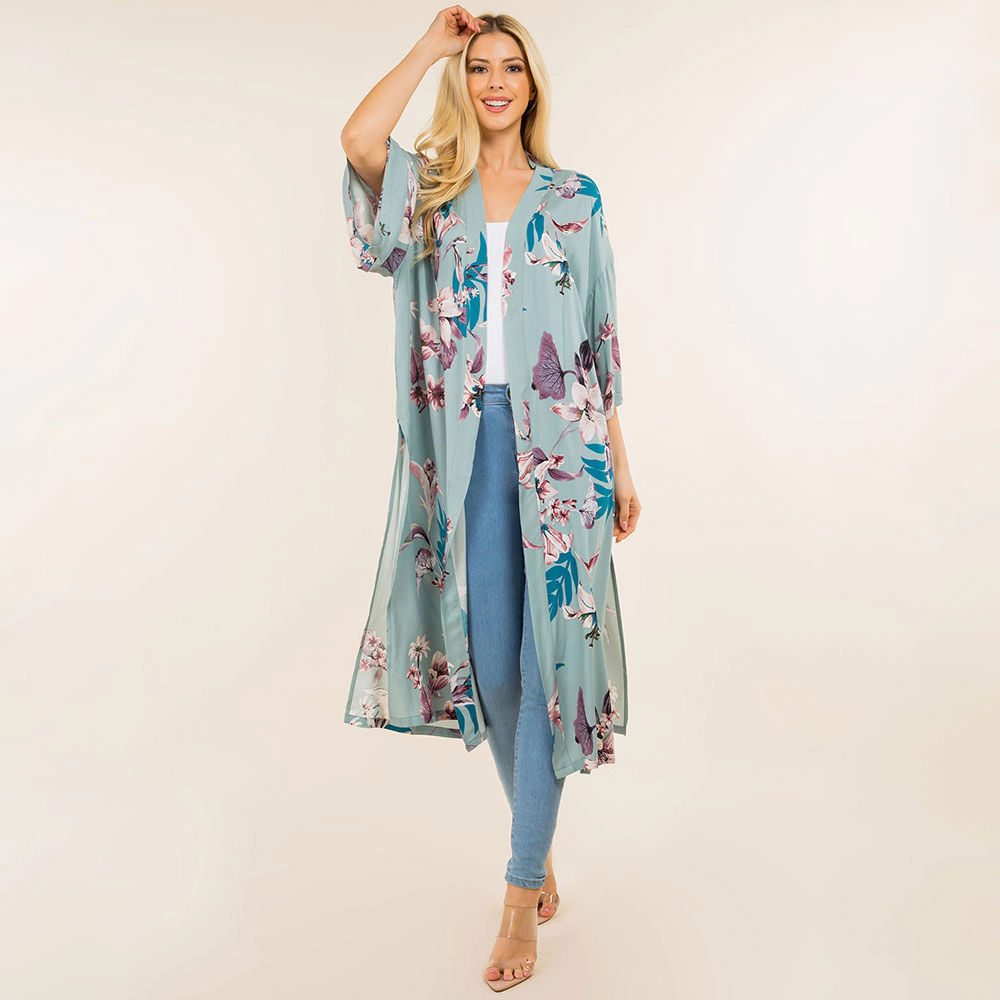 TRUEDAMES Women Floral Print Long Kimono Poncho