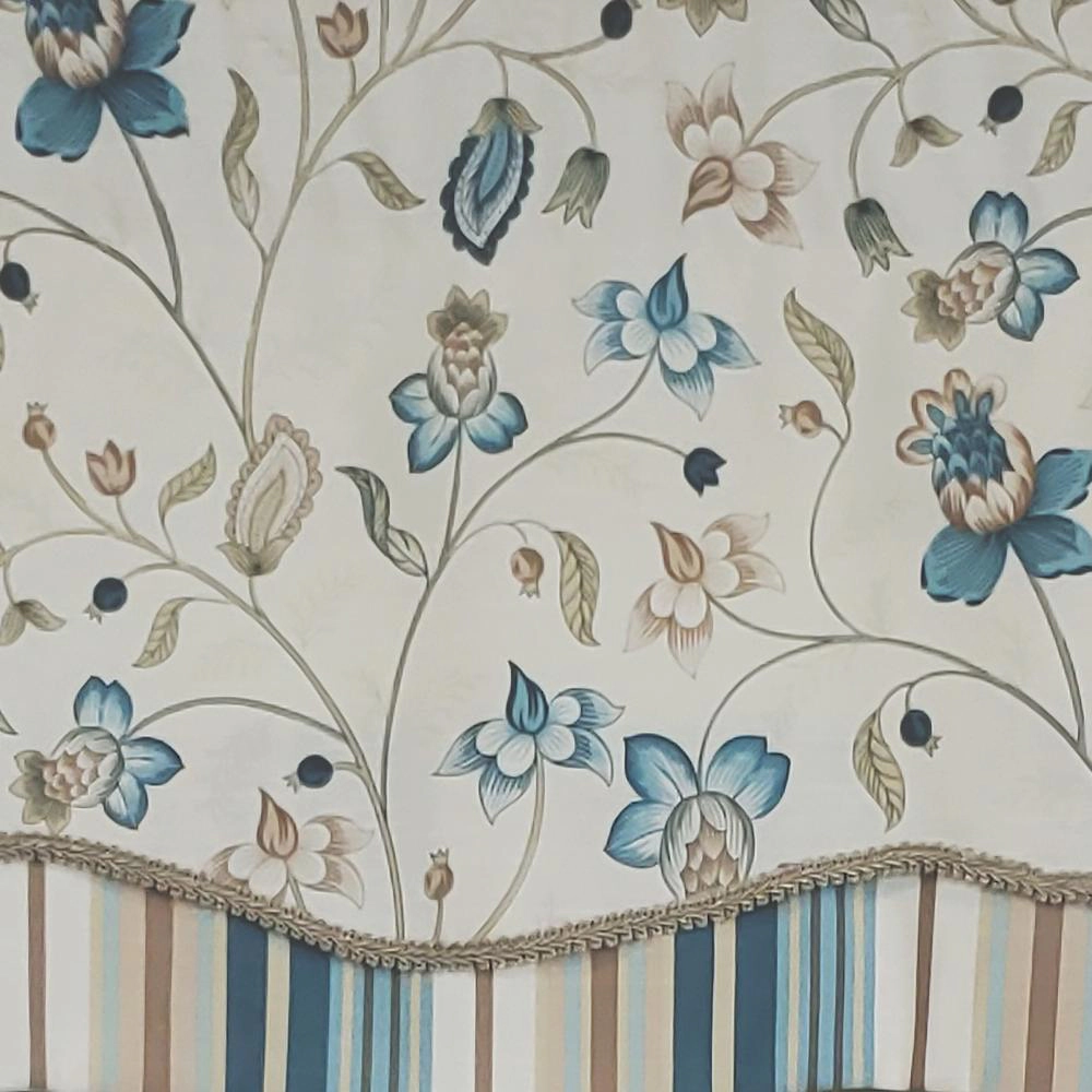 RLF Home Sandra Glory Window Treatment 100% Cotton Stripe with Gimp Trim Luxurious Lining Valance 50"x15" Blue