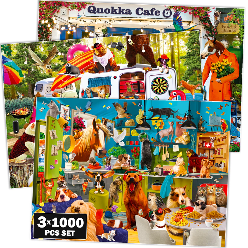 QUOKKA 1000-Piece Jigsaw Puzzle Collection for Adults, Travel, Animal & Fantasy Illustrated Scenes