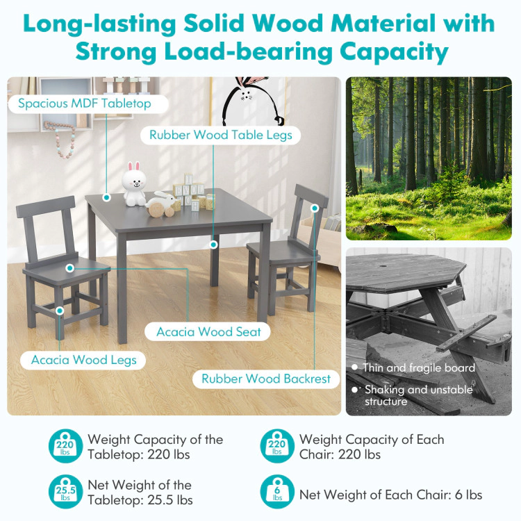 Hivvago Wooden Kids Table and 2 Chairs Set with Anti-slip Foot Pads