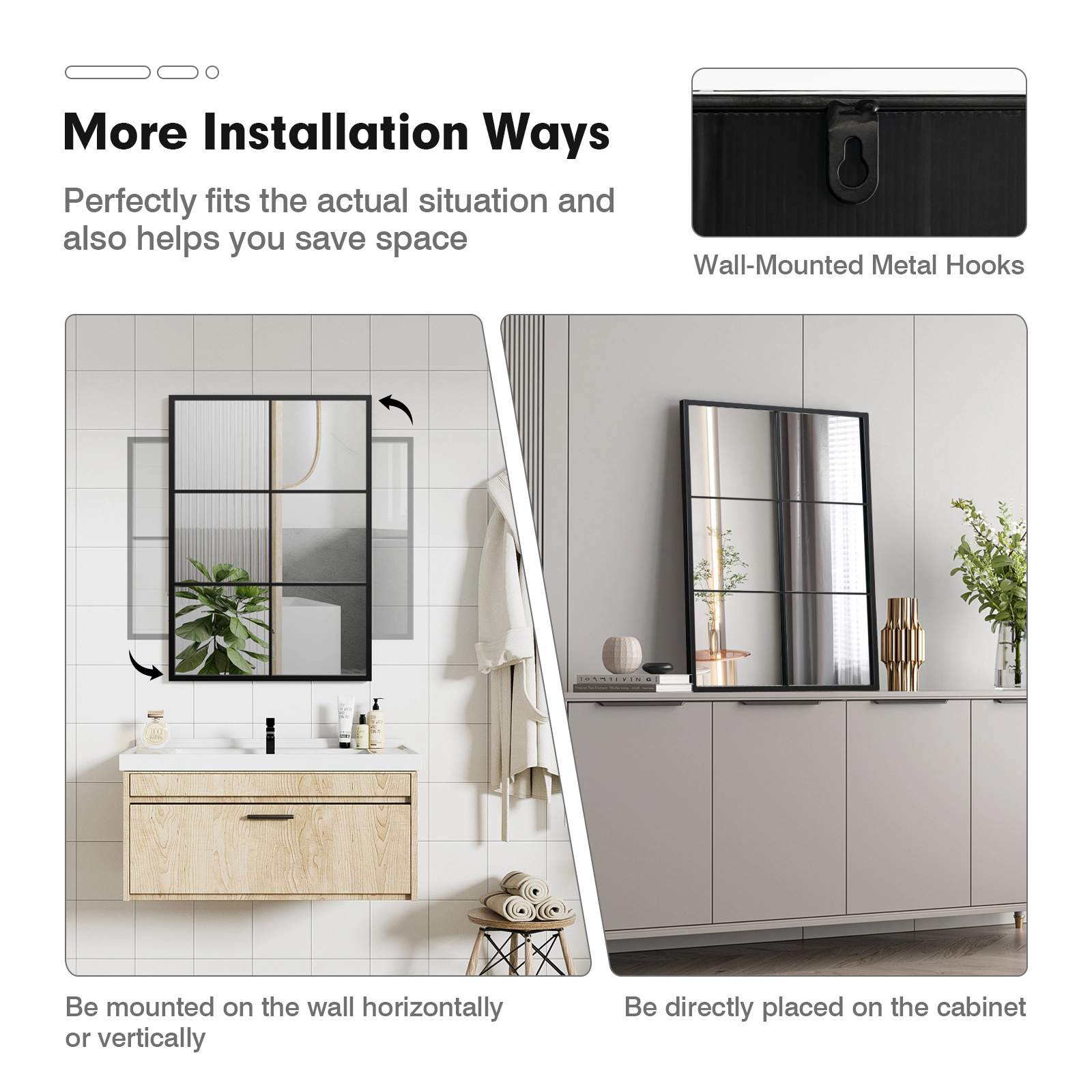 SUGIFT Black 28-in x 40-in Window Pane Wall Mirror with Metal Frame and 3-Layer Rustproof Backing