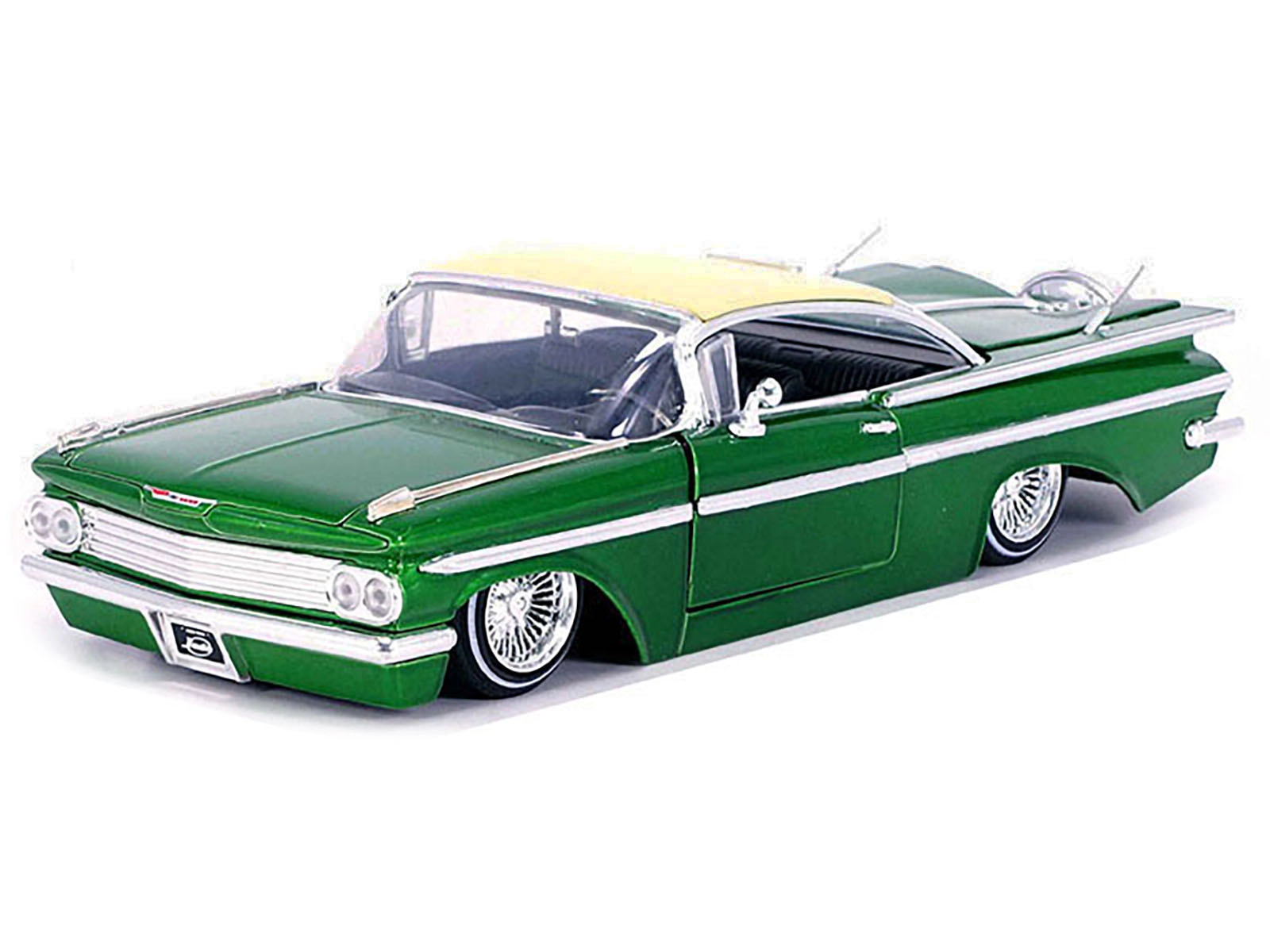 Jada 1959 Chevrolet Impala Lowrider Green Metallic with Cream Top and Wire Wheels "Street Low" Series 1/24