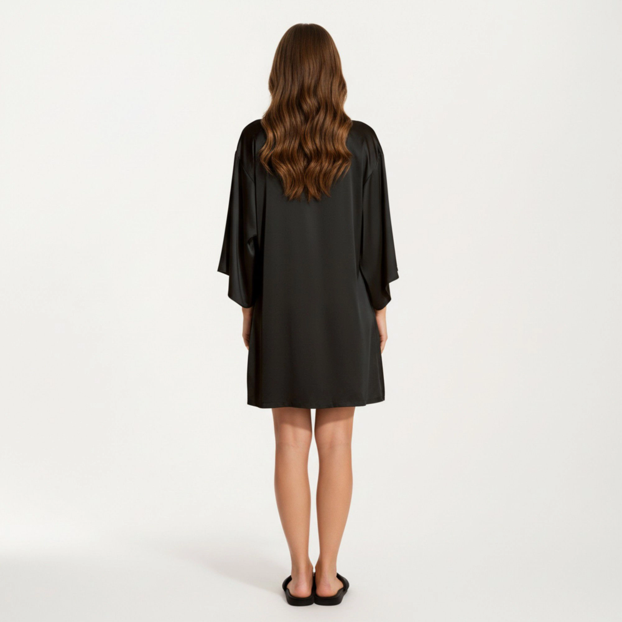 Anna-Kaci Women's 2-Piece Satin Slip Dress and Open Front Robe with Flowing Draped Sleeves Lightweight Fabric