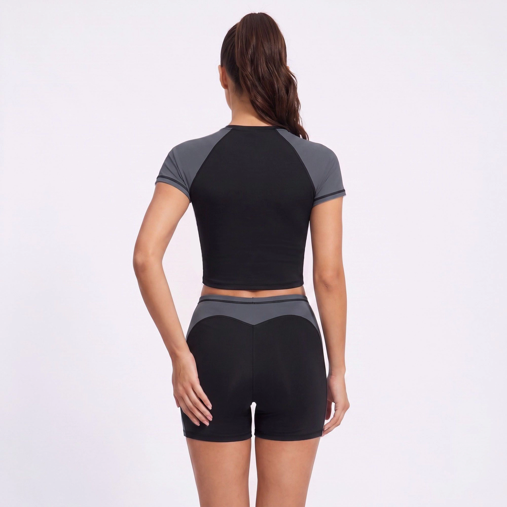 Anna-Kaci Women's Short Sleeve Cropped Workout Top Crew Neck Fitted Athletic Shirt for Running Gym Training